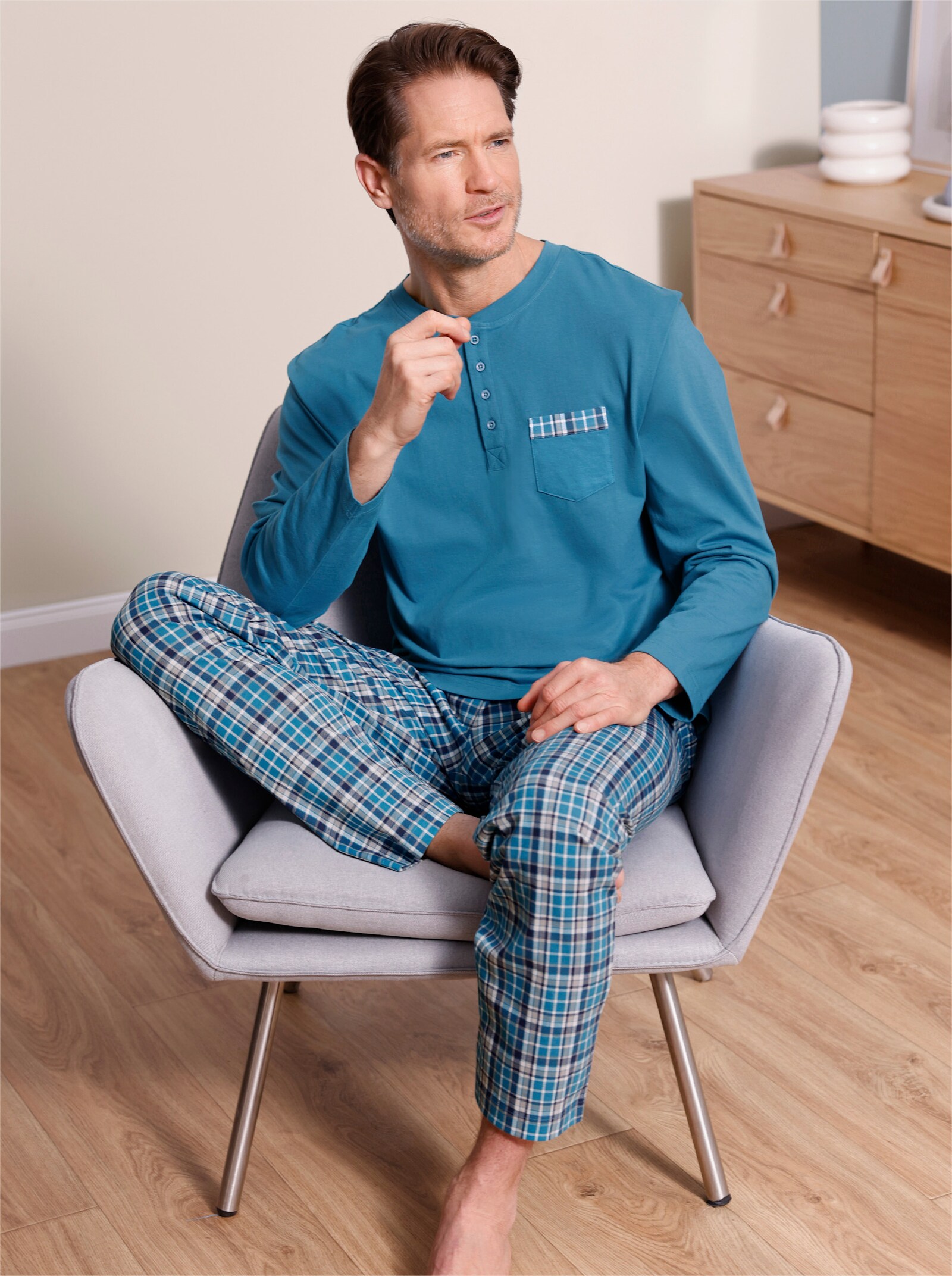 wäschepur men Schlafanzug - topas-dunkelblau-bedruckt