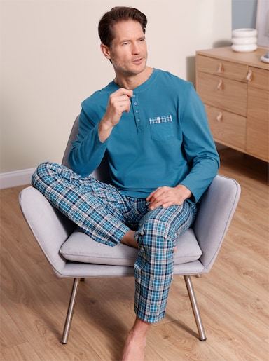 wäschepur men Schlafanzug - topas-dunkelblau-bedruckt