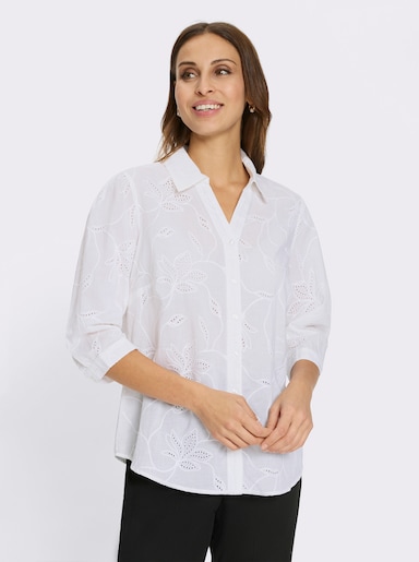 Baumwollbluse mit Madeira-Stickerei - weiß