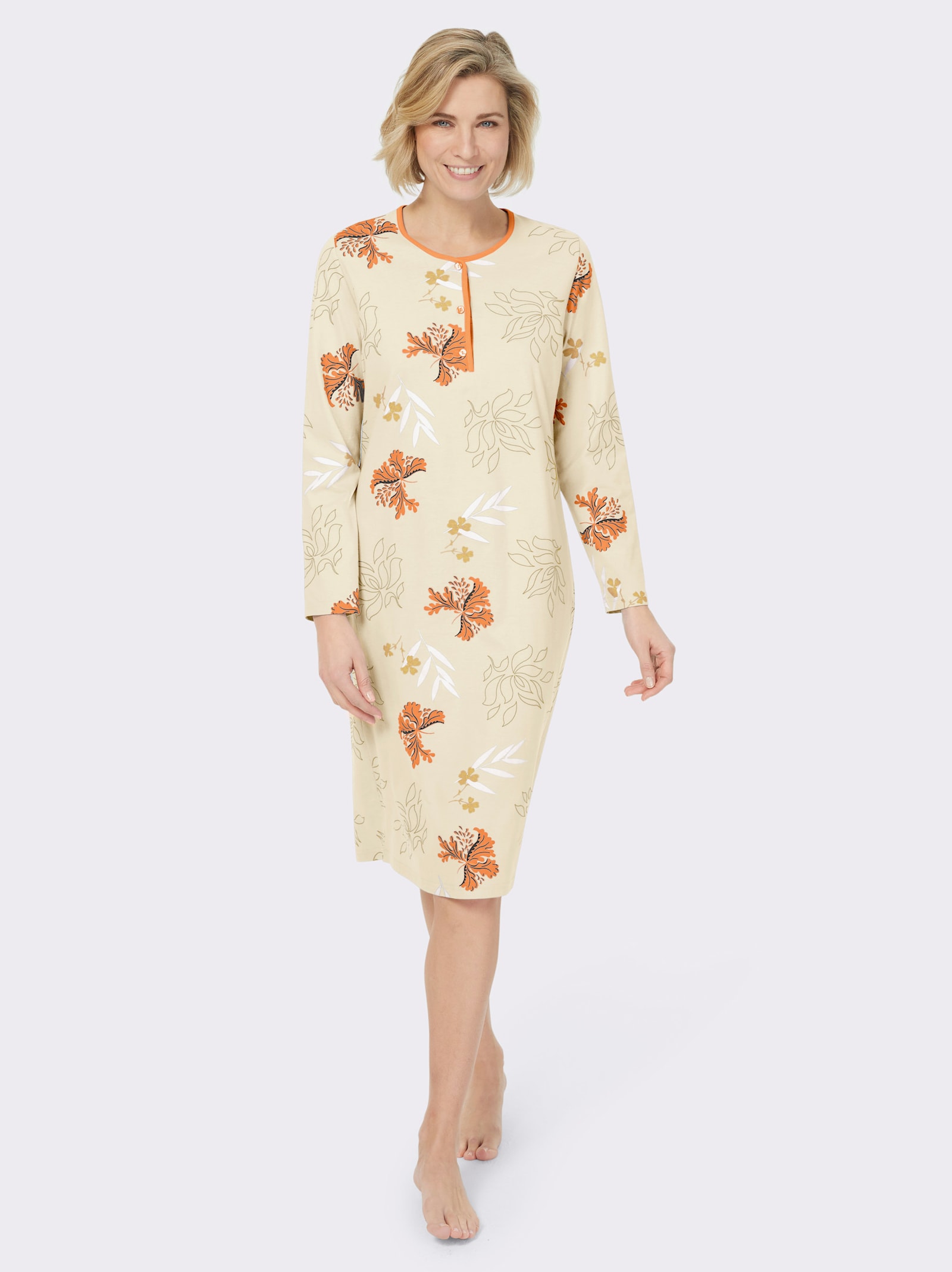 Ascafa Nachthemden im Doppelpack, floraler Print - vanille + vanille-bedruckt