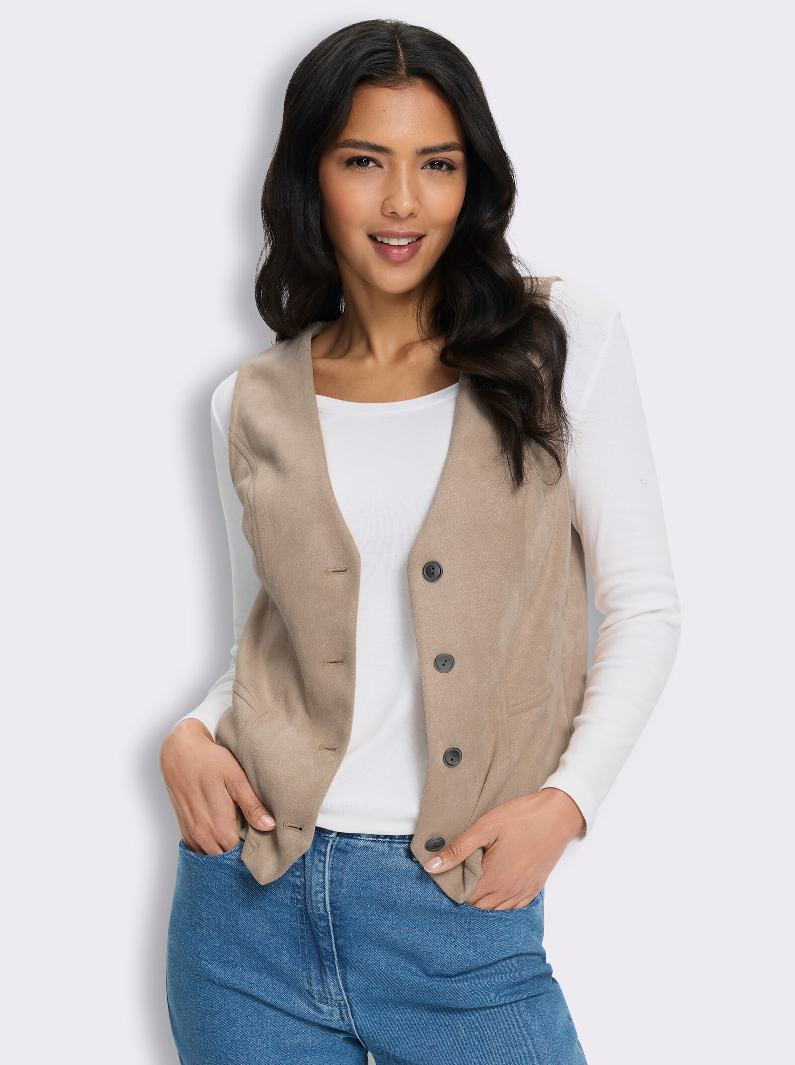 Weste in Veloursleder-Optik - beige