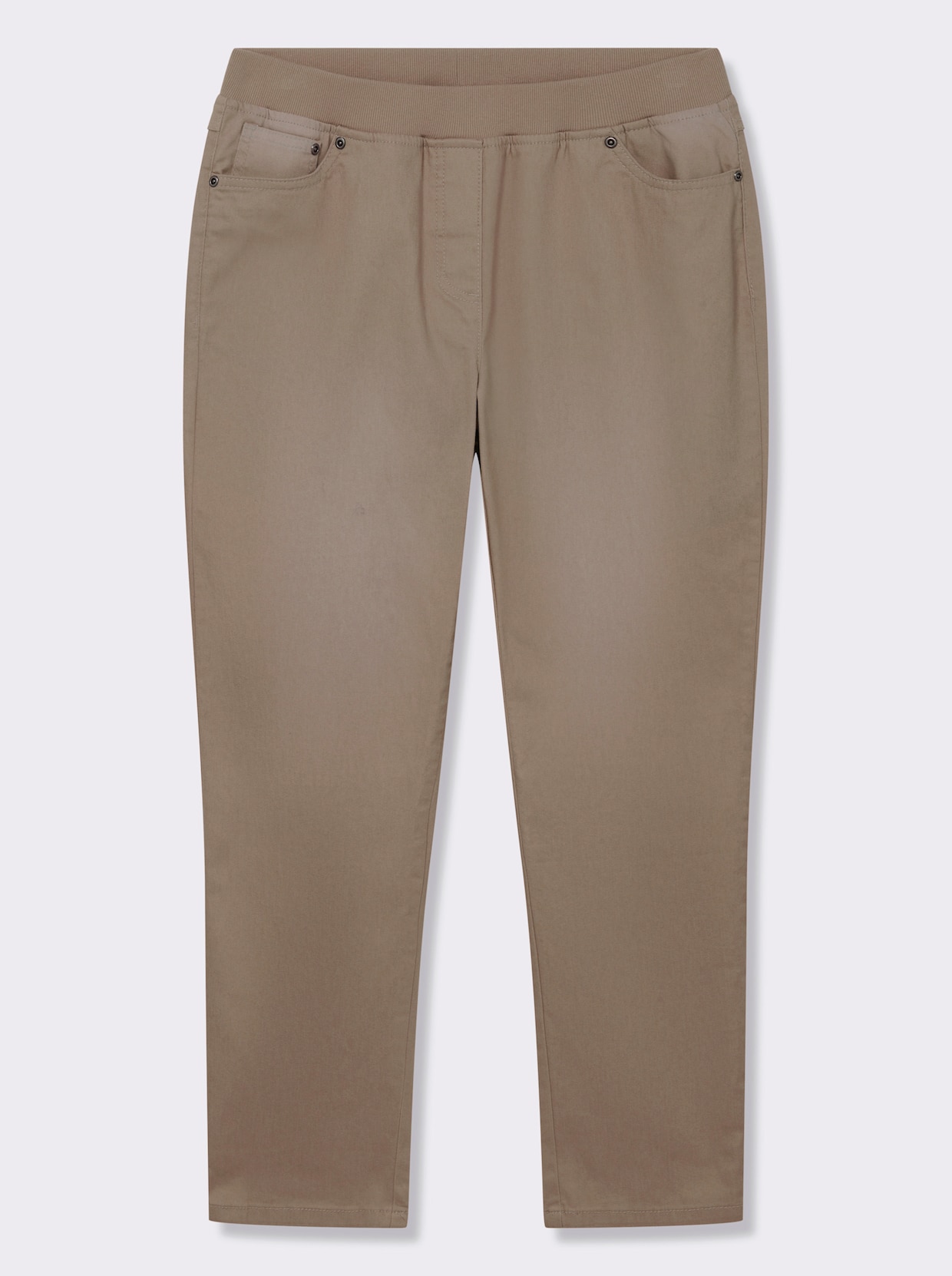 Schlupfjeans mit geripptem Strick-Dehnbund - sesam