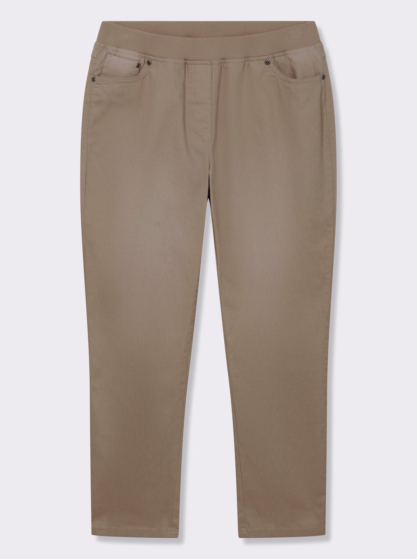 Schlupfjeans mit geripptem Strick-Dehnbund - sesam