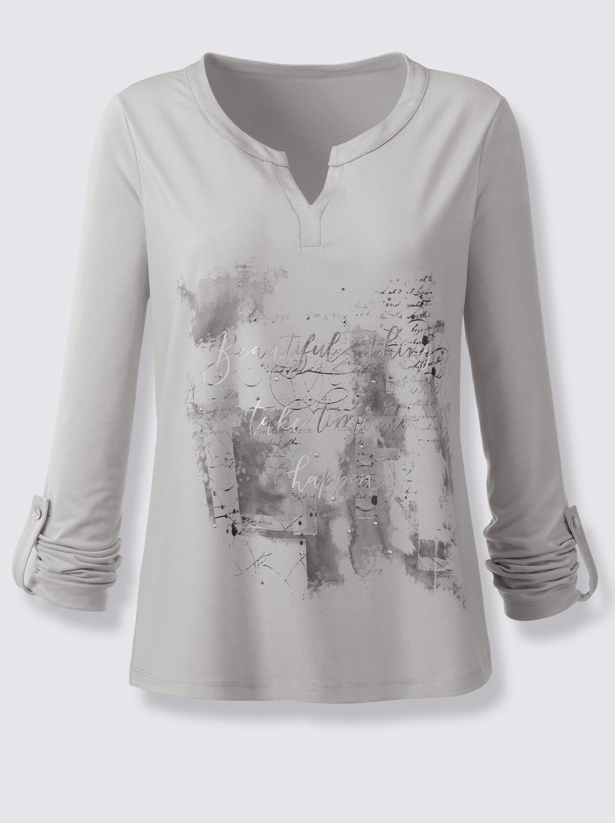 Langarmshirt - hellgrau-bedruckt