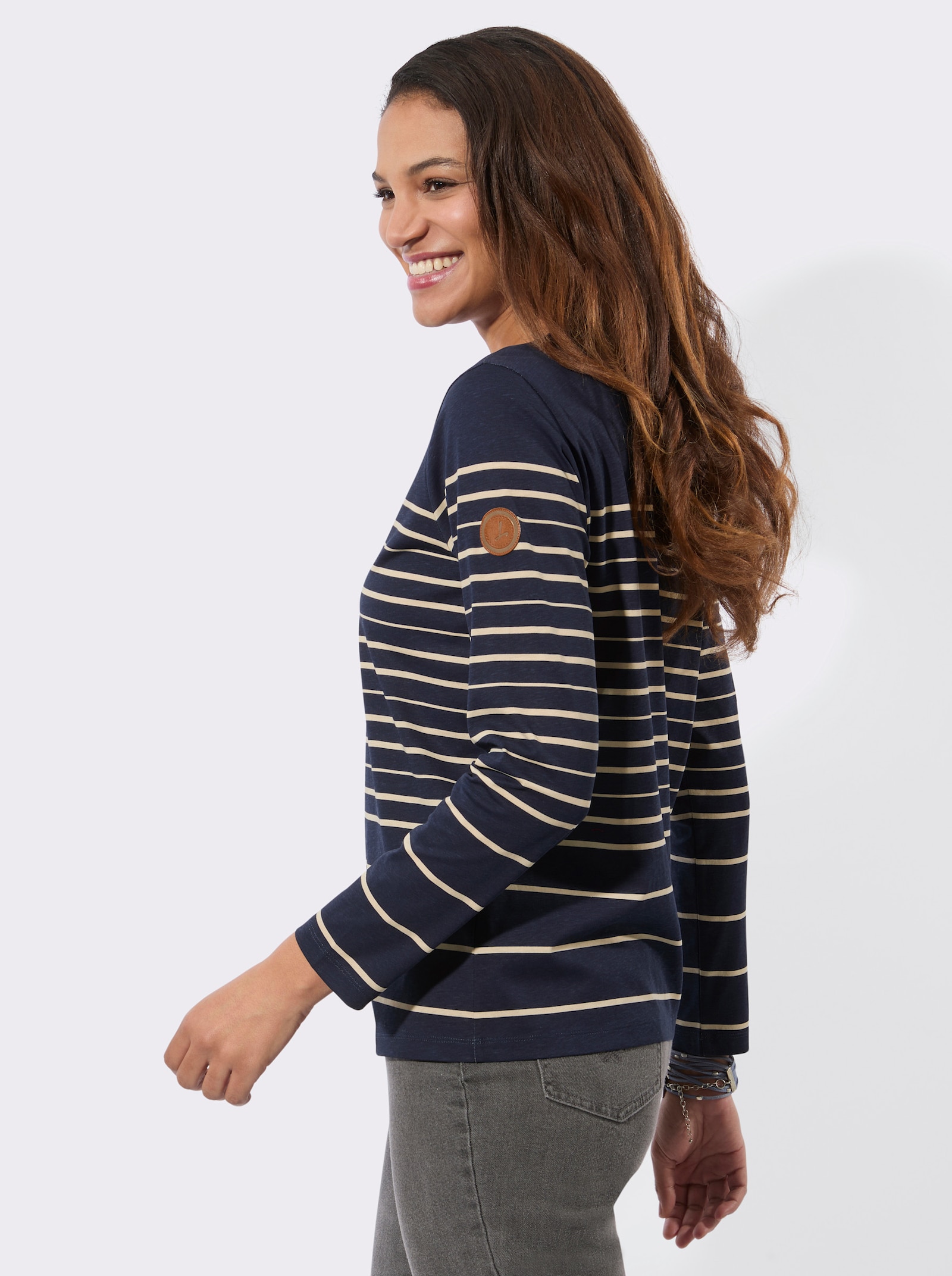 Langarmshirt mit Ringelmuster - marine-sand-geringelt