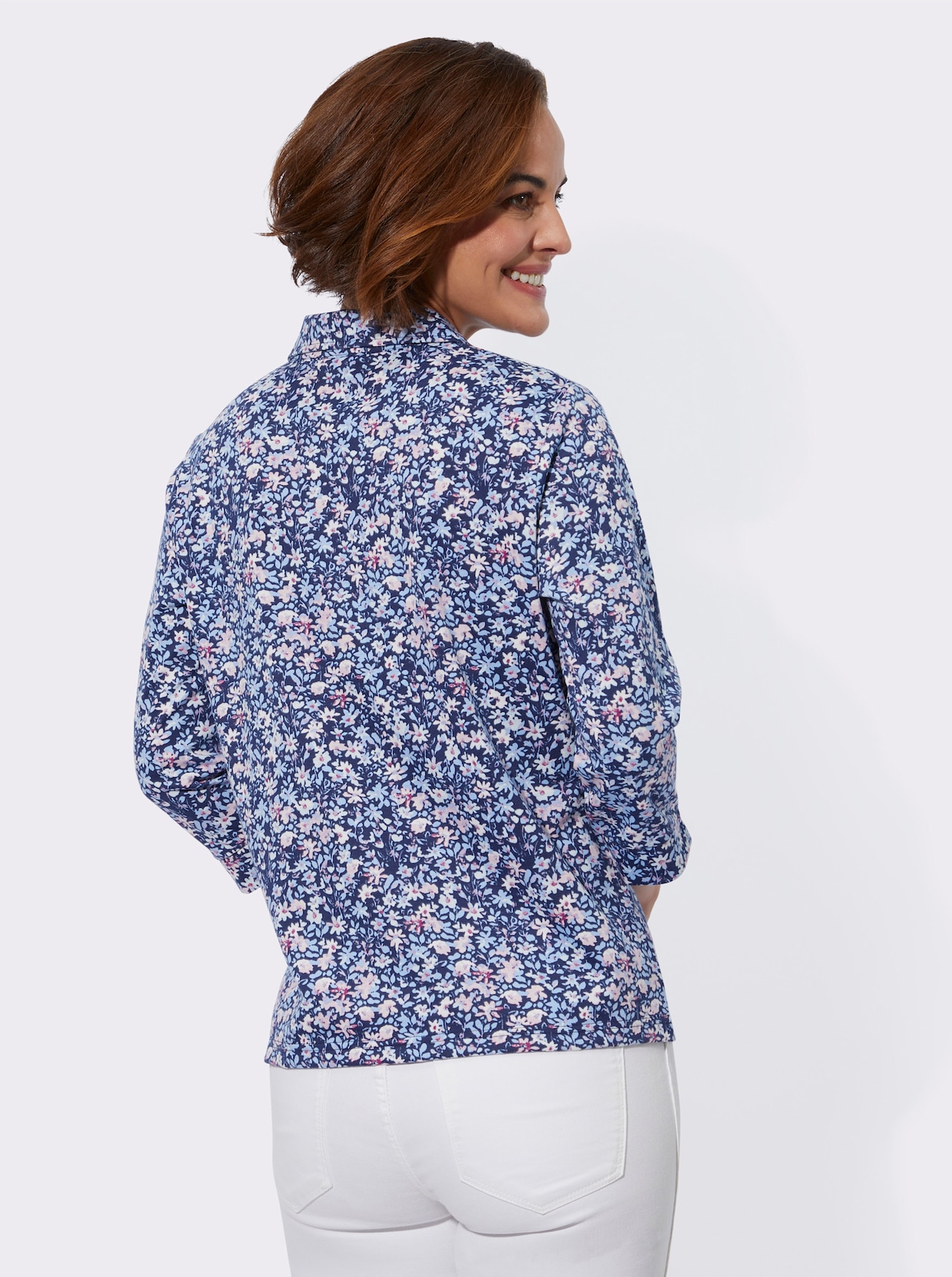 Jerseyblouse - marine/rosé bedrukt