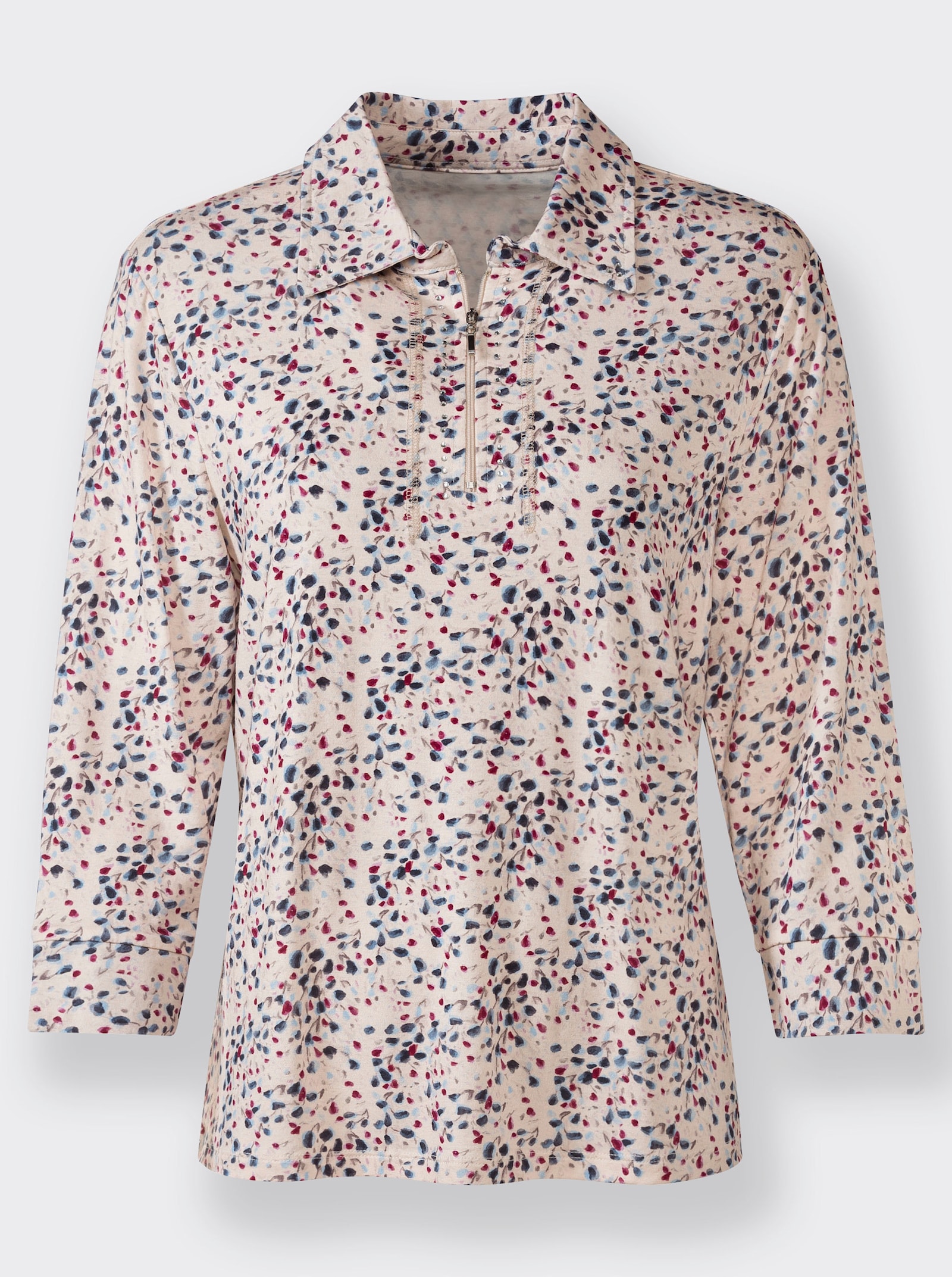 Poloshirt mit Glitzersteinchen - bleu-champagner-bedruckt