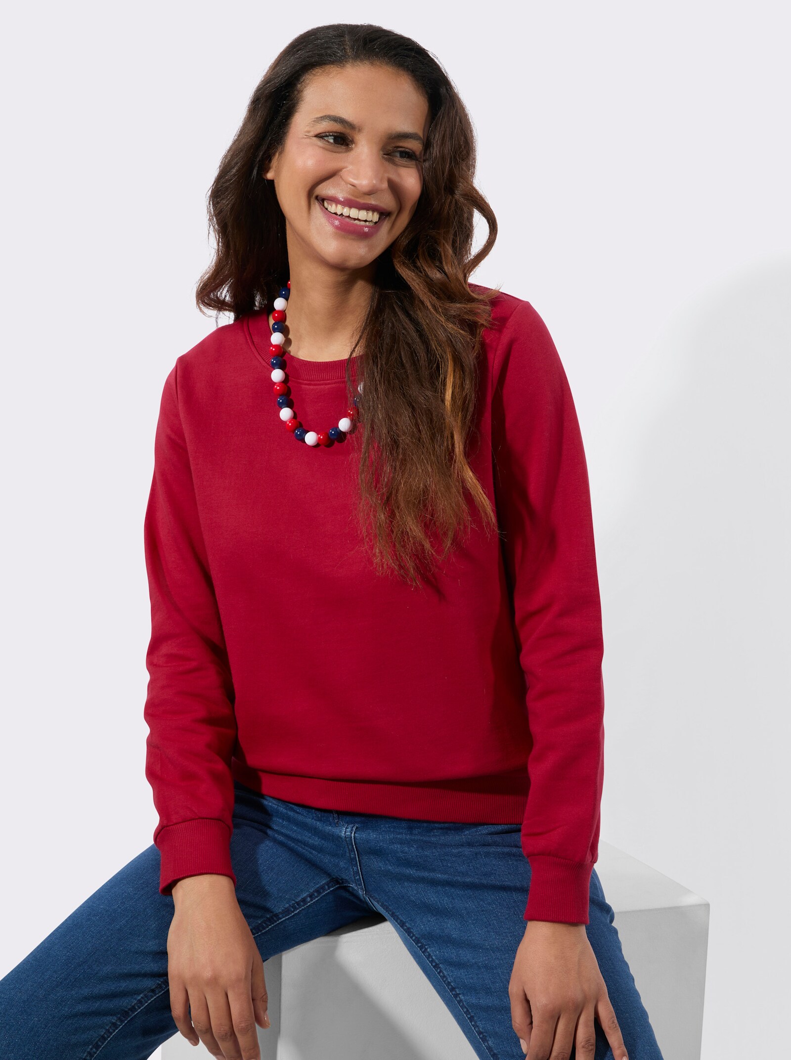 Sweatshirt mit Ripp-Abschlüssen - rot
