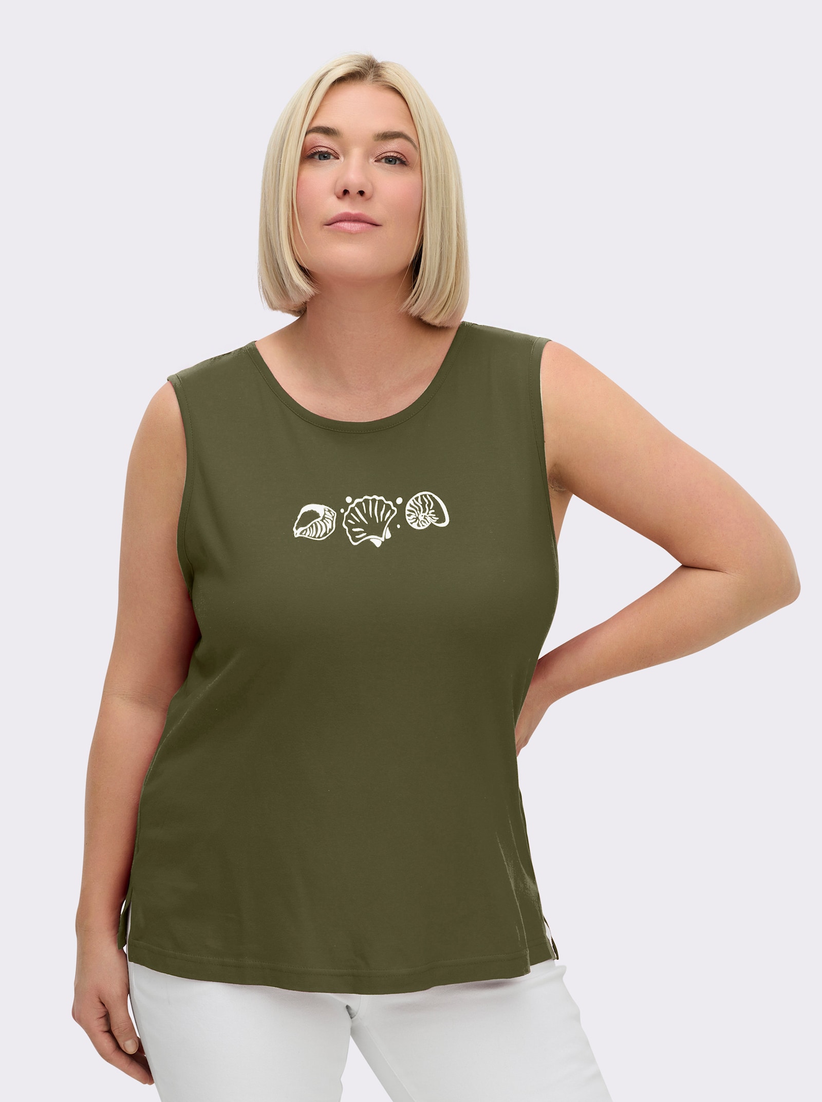 Shirttop mit Seitenschlitzen - oliv