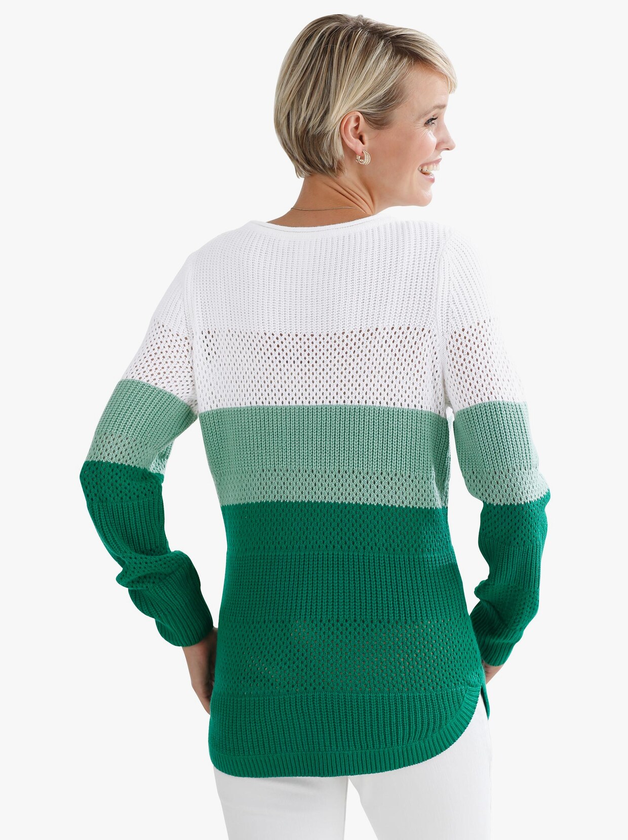 Langarm-Pullover - grün-geringelt