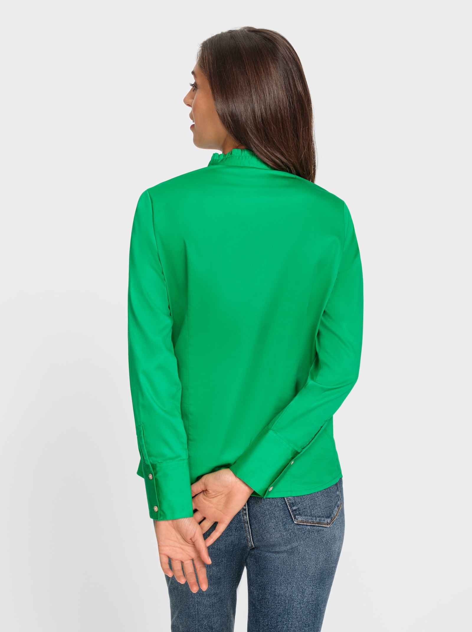 heine Blouse van satijn met ruches - grasgroen