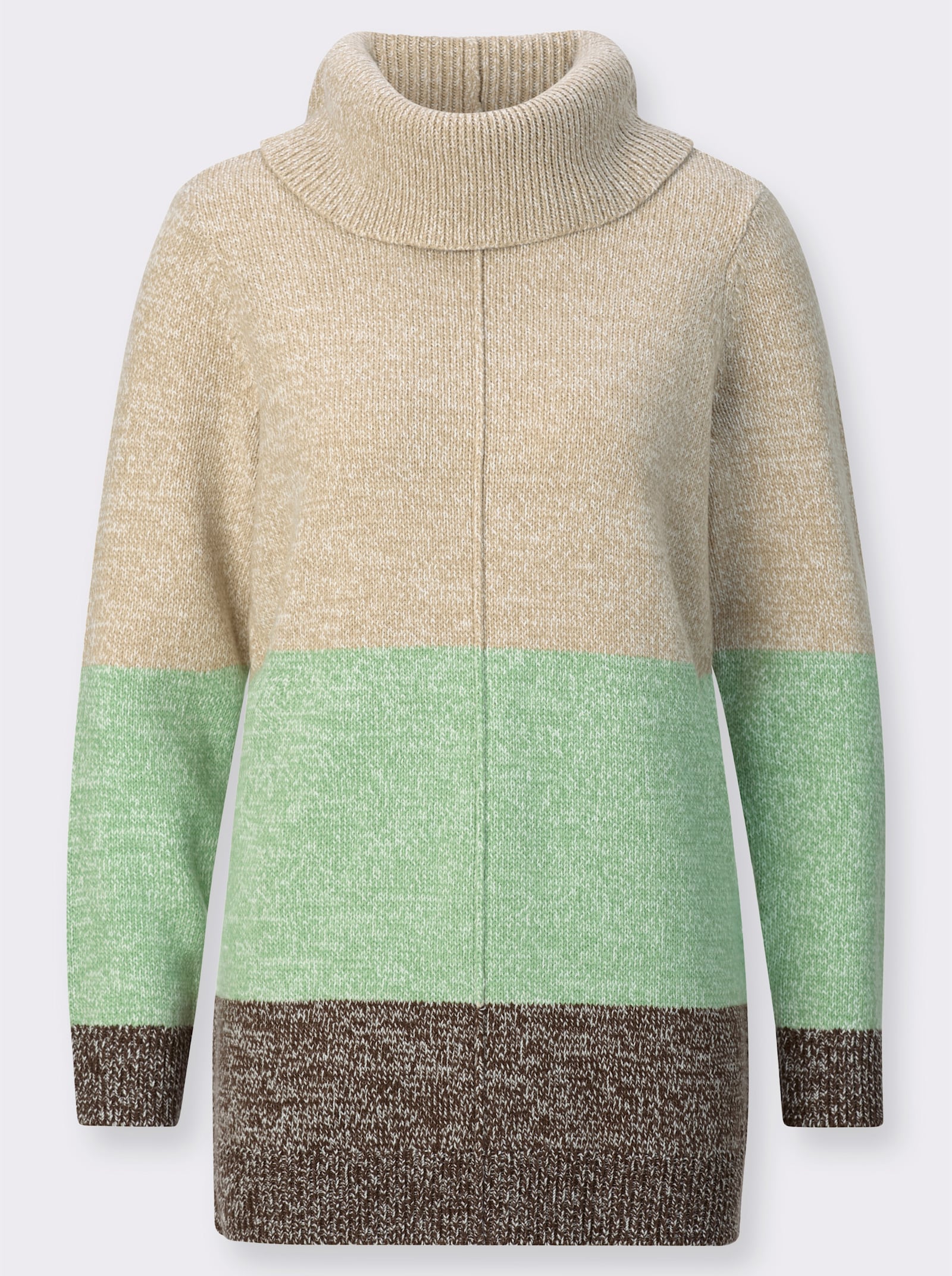 Lange pullover in colour-blocking-dessin - beige/eucalyptus gedessineerd
