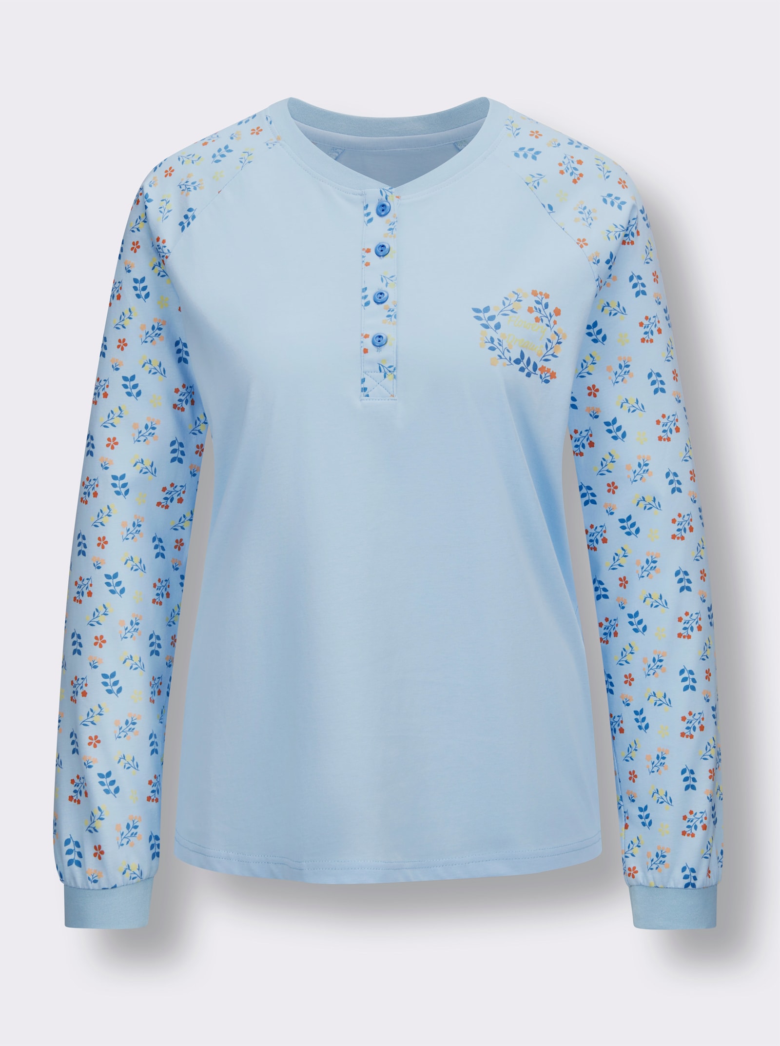 wäschepur Schlafanzug mit Knopfleiste - hellblau-mittelblau-bedruckt