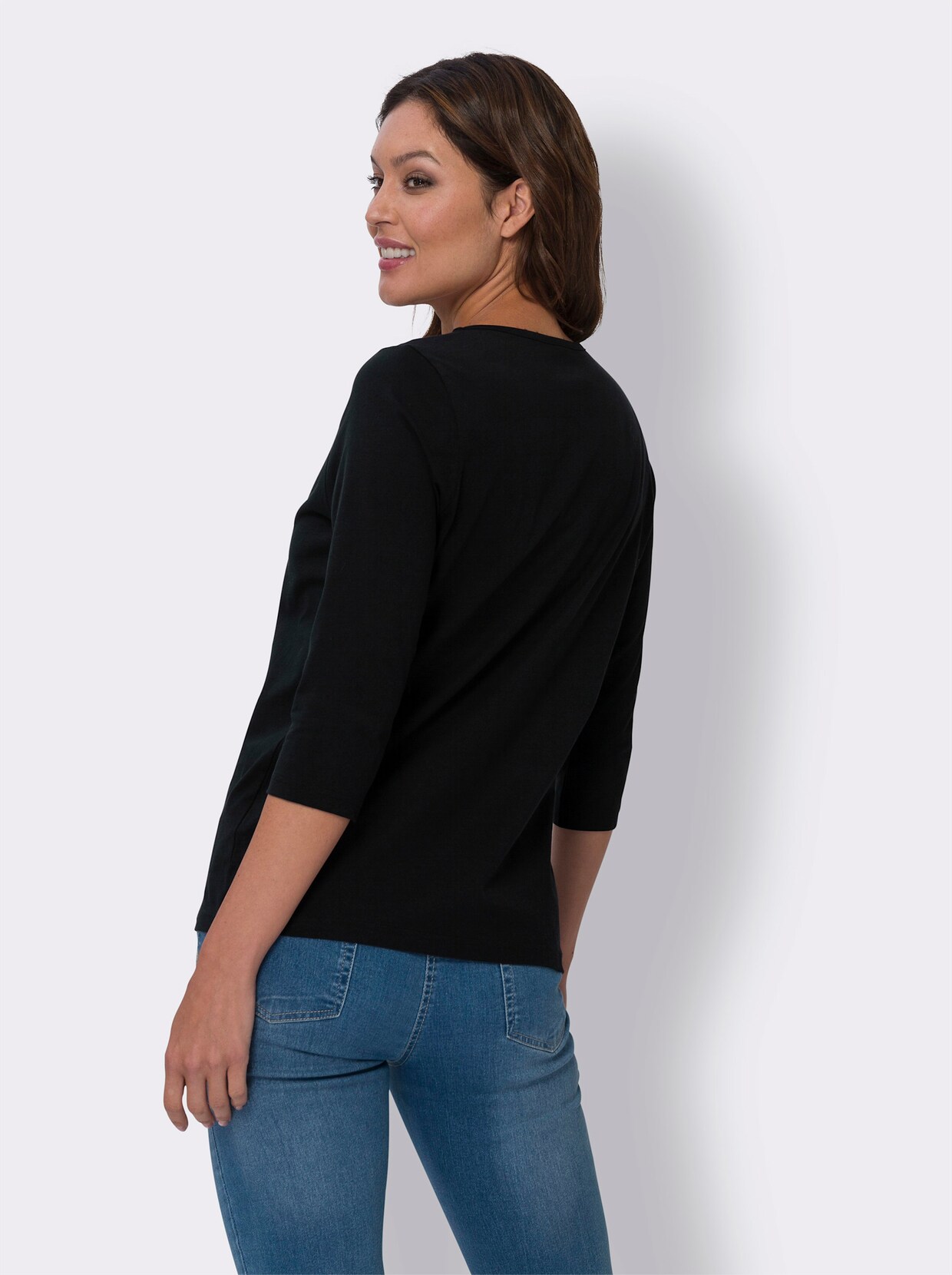 3/4-Arm-Shirt - schwarz-hortensie-bedruckt + schwarz