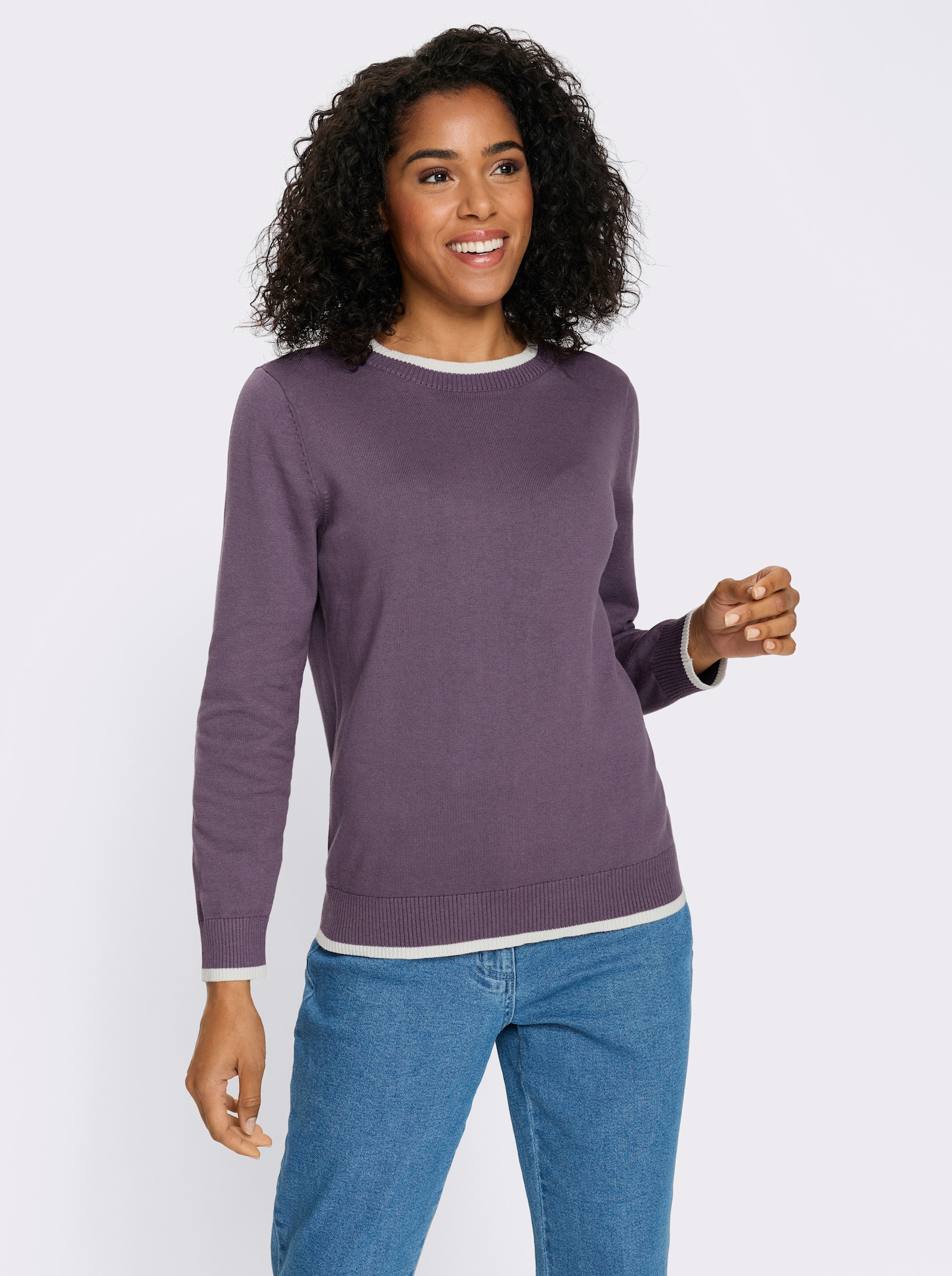 Langarm-Pullover in Baumwoll-Qualität - feige-ecru