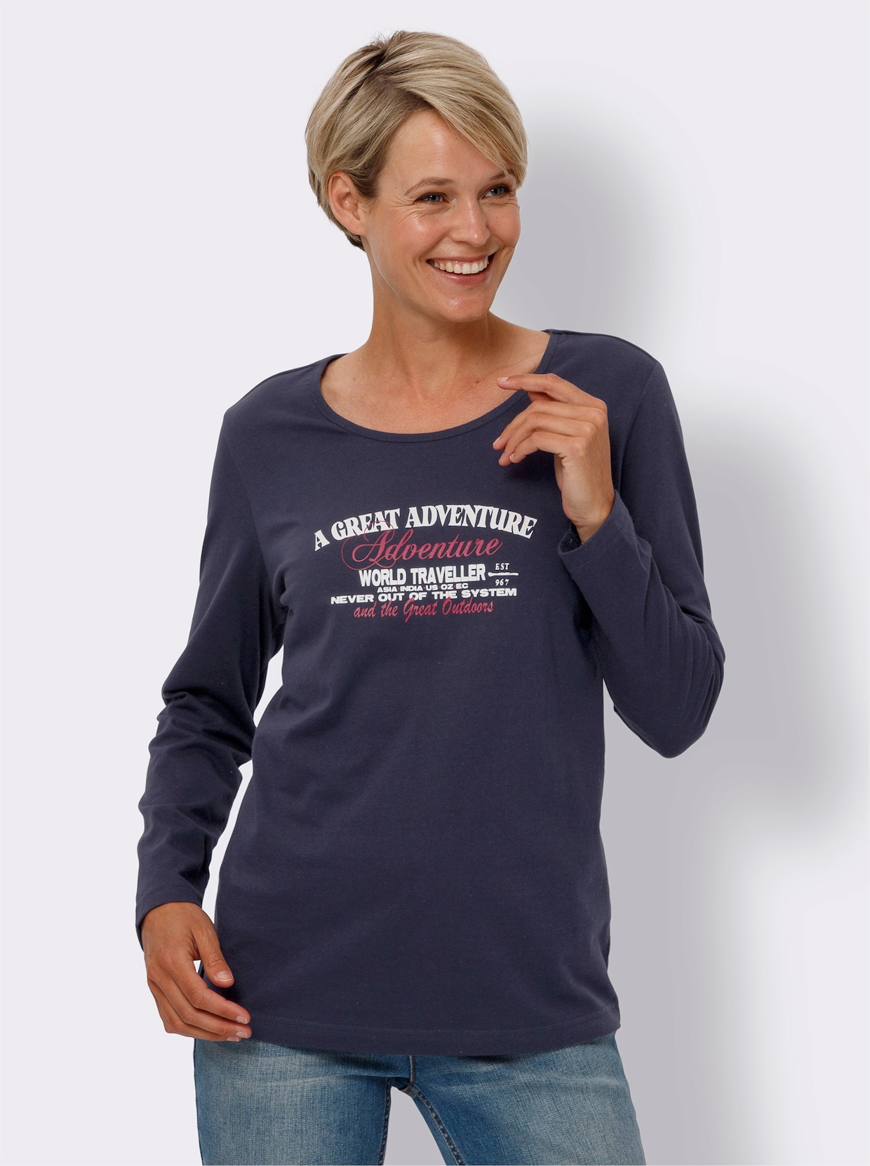 Shirt met lange mouwen - marine/ecru geprint