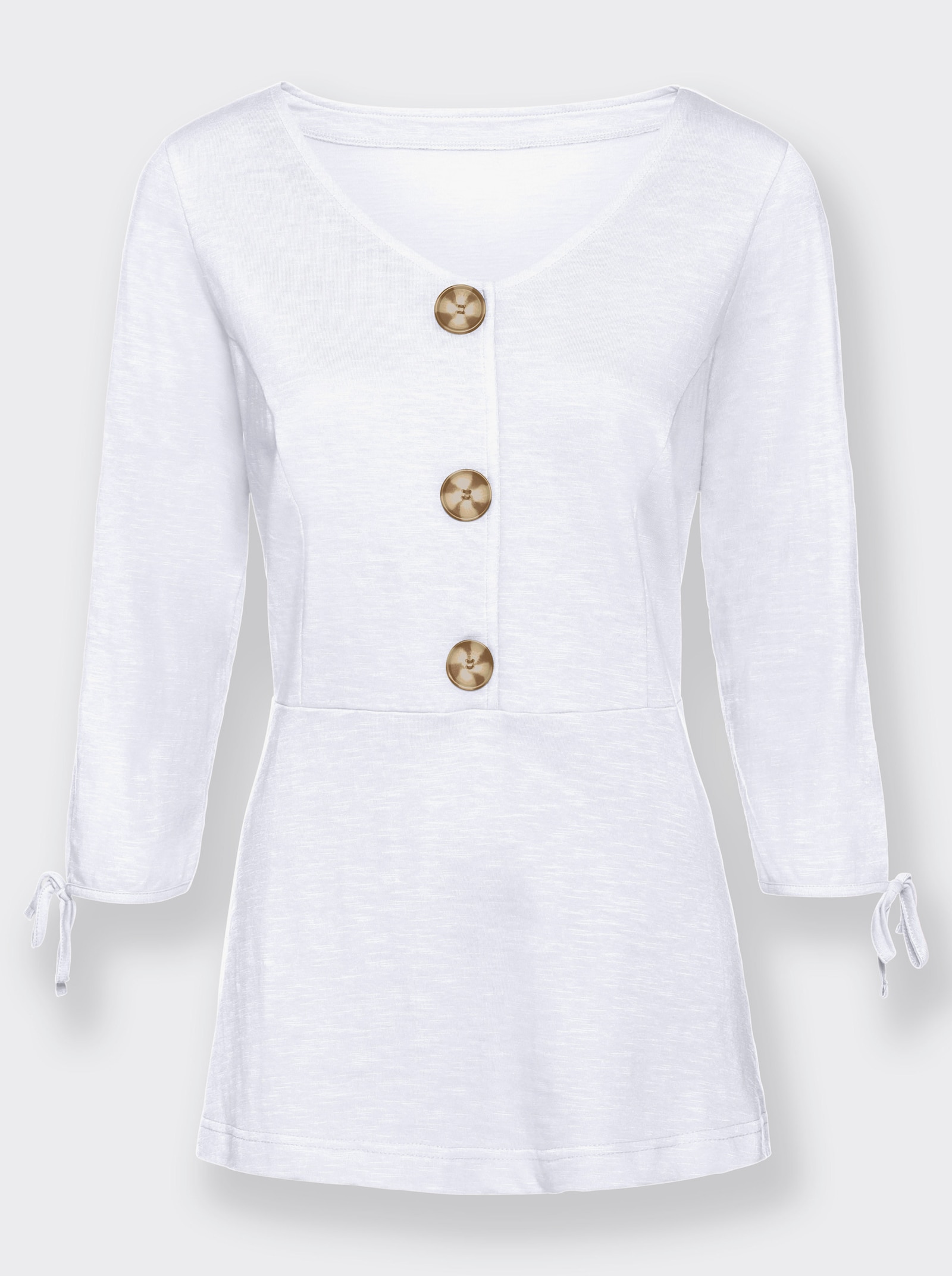 3/4-Arm-Shirt mit Bindebändchen am Ärmel - weiß