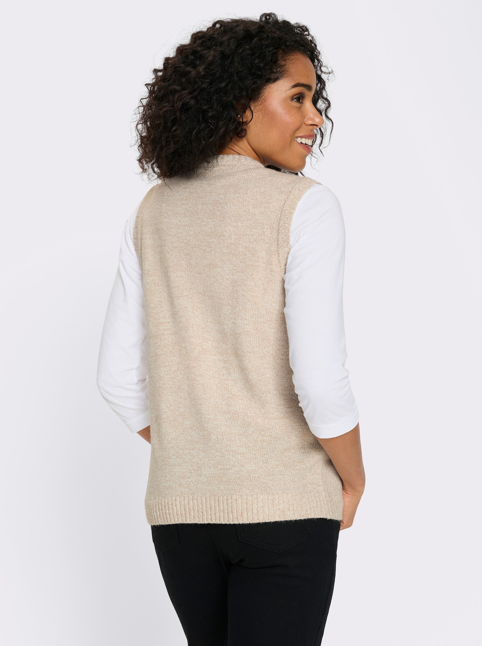 Strickweste aus Melange-Garn - sesam-ecru-meliert