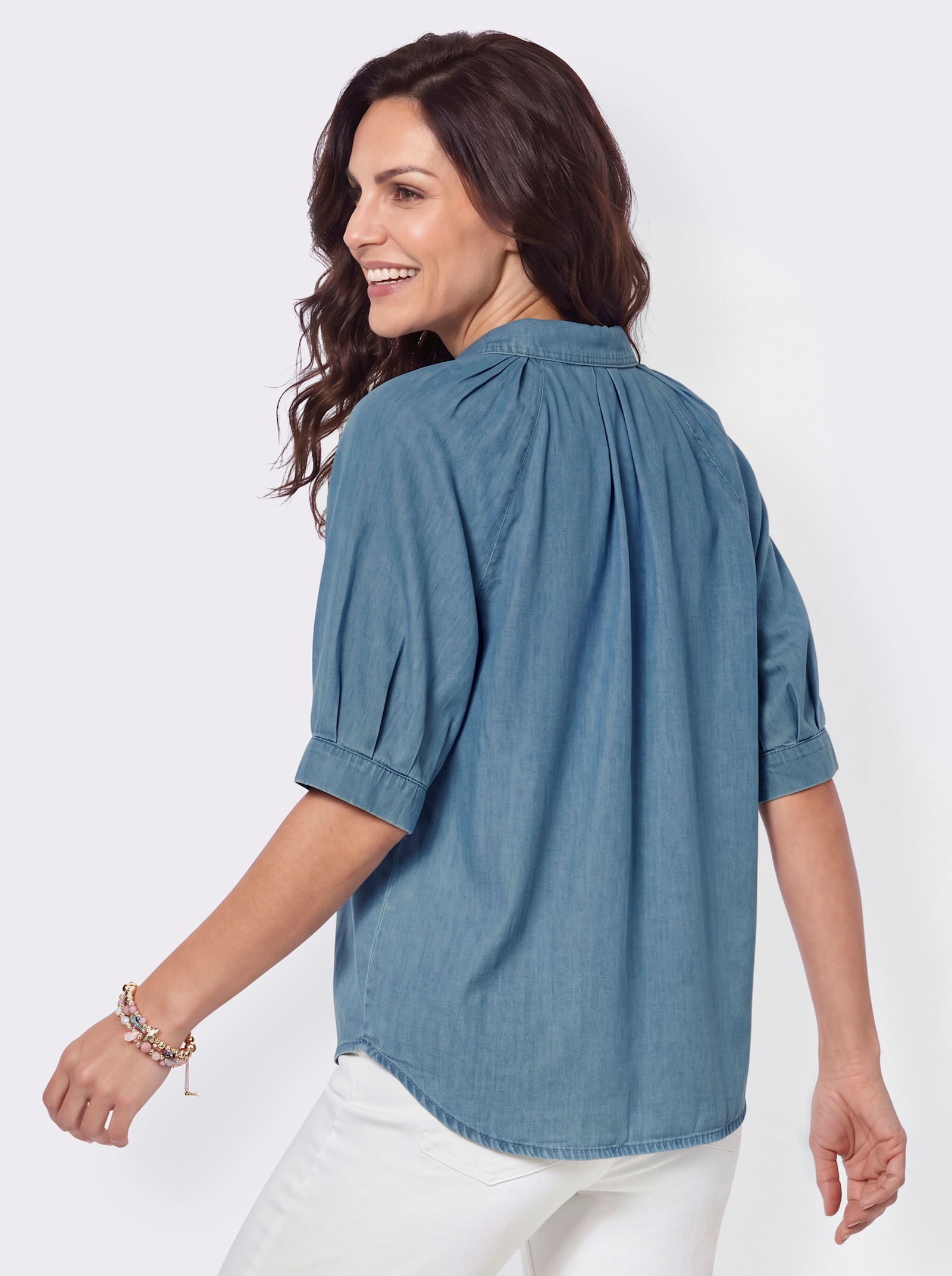 Jeansbluse mit verdeckter Knopfleiste - blue-bleached