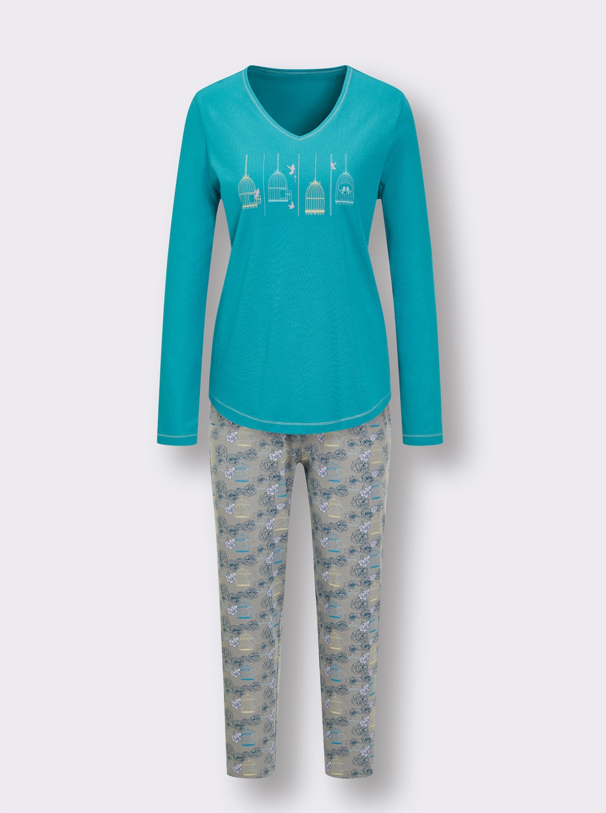 wäschepur Pyjama - turquoise/steengrijs bedrukt