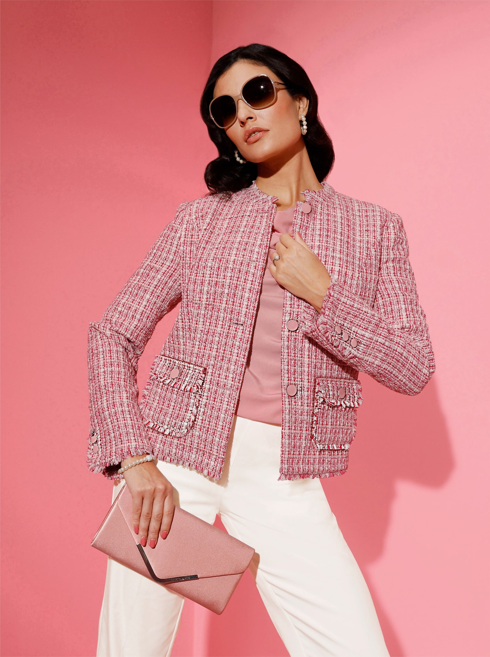 Bouclé-Blazer mit Glitzergarn - flamingo-ecru-gemustert