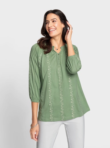 3/4-Arm-Shirt mit Spitzenband - eucalyptus