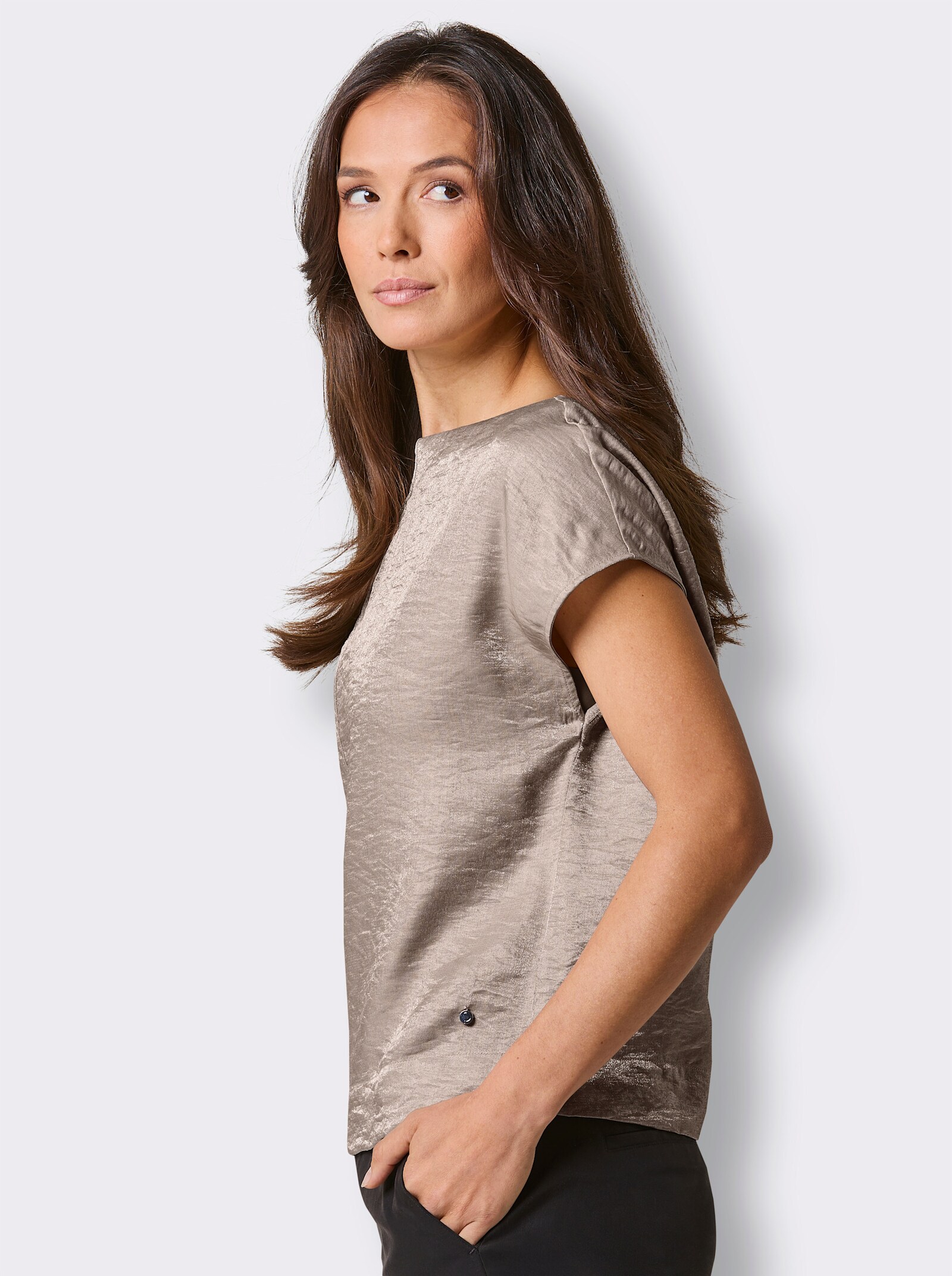 CREATION L PREMIUM Blusenshirt mit U-Boot-Ausschnitt - sesam