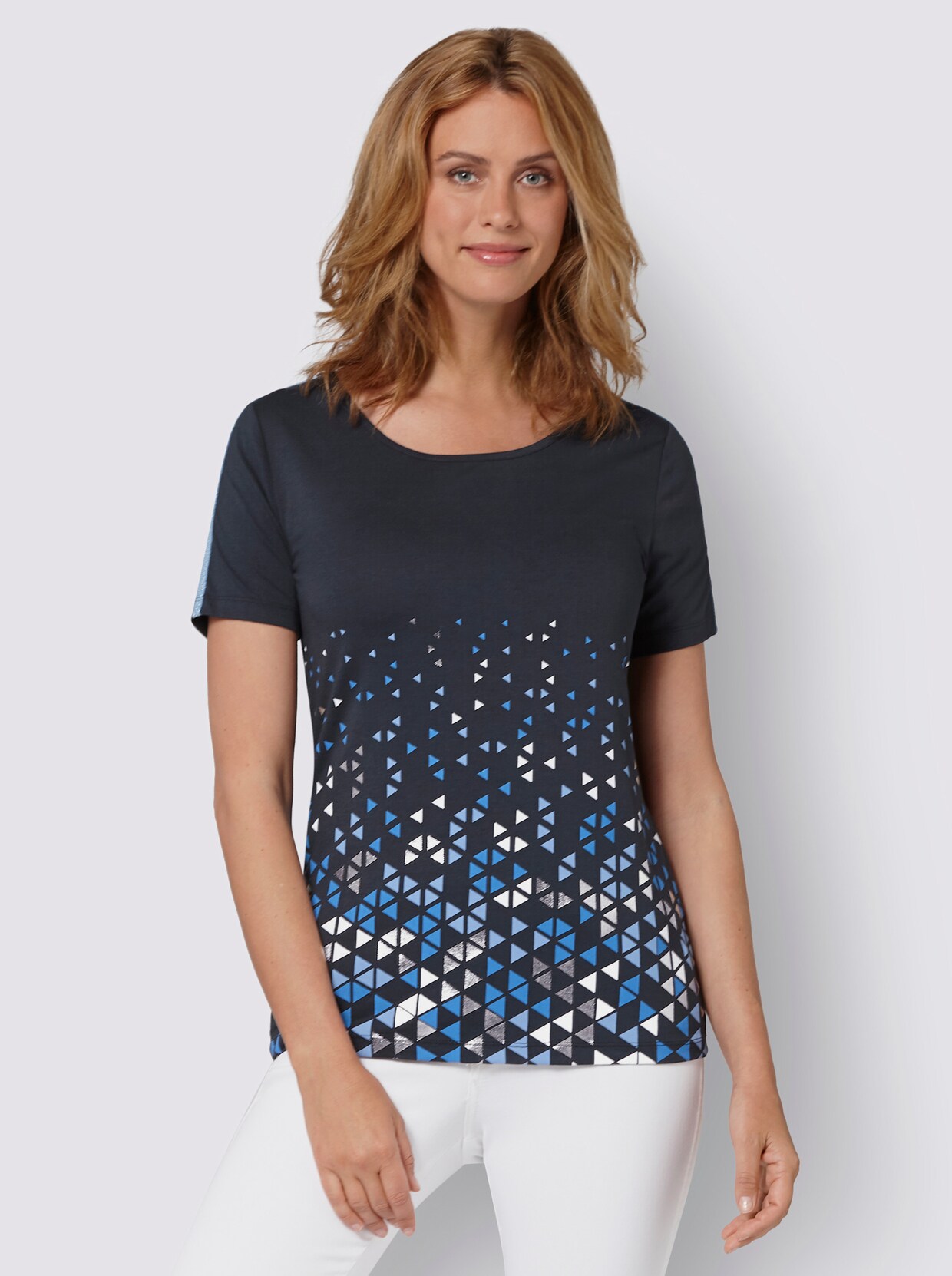 Rundhalsshirt - marine-taubenblau-gemustert