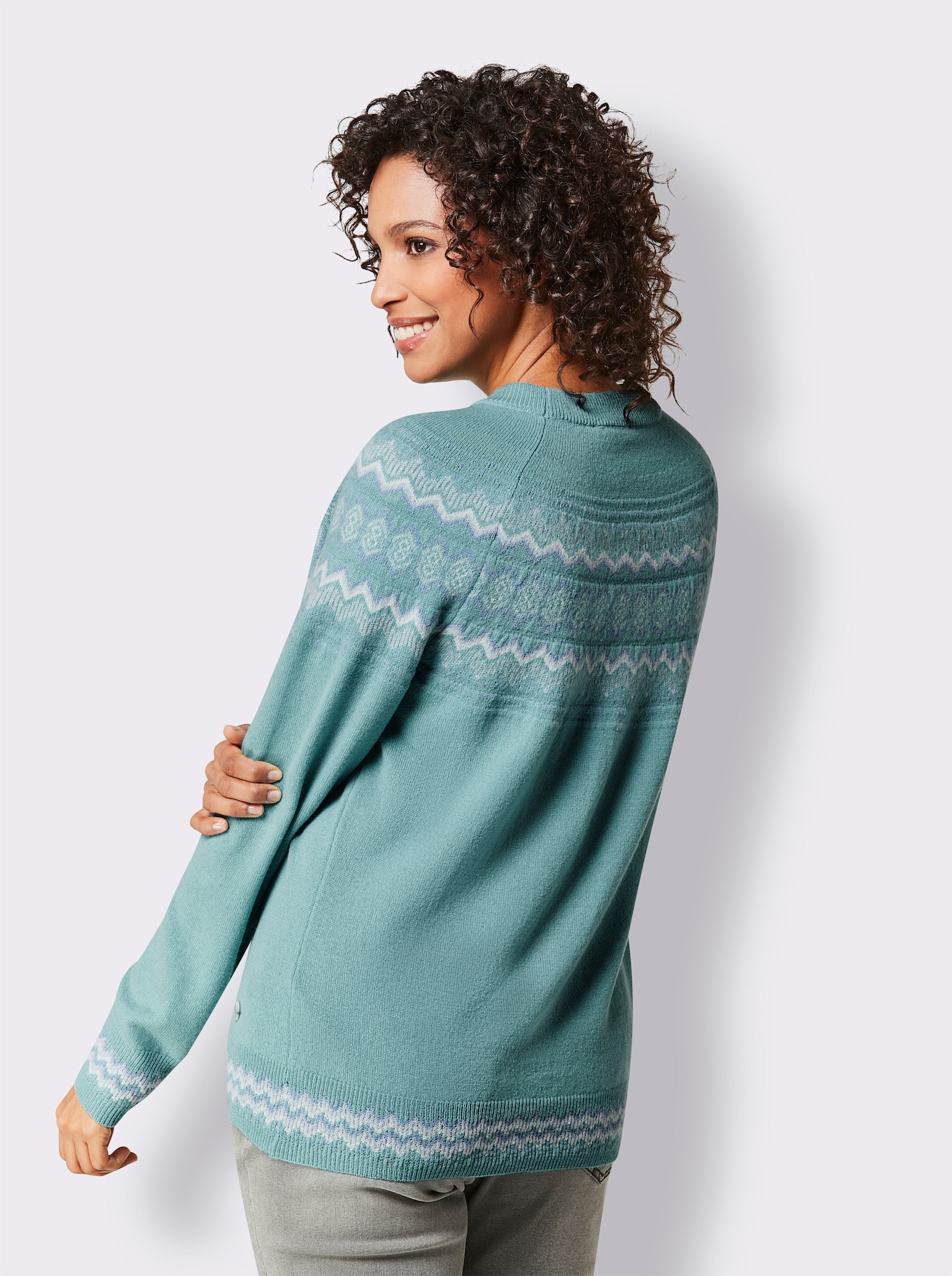 CREATION L PREMIUM Jacquard-Pullover im Norweger-Stil - jade-steingrau-gemustert