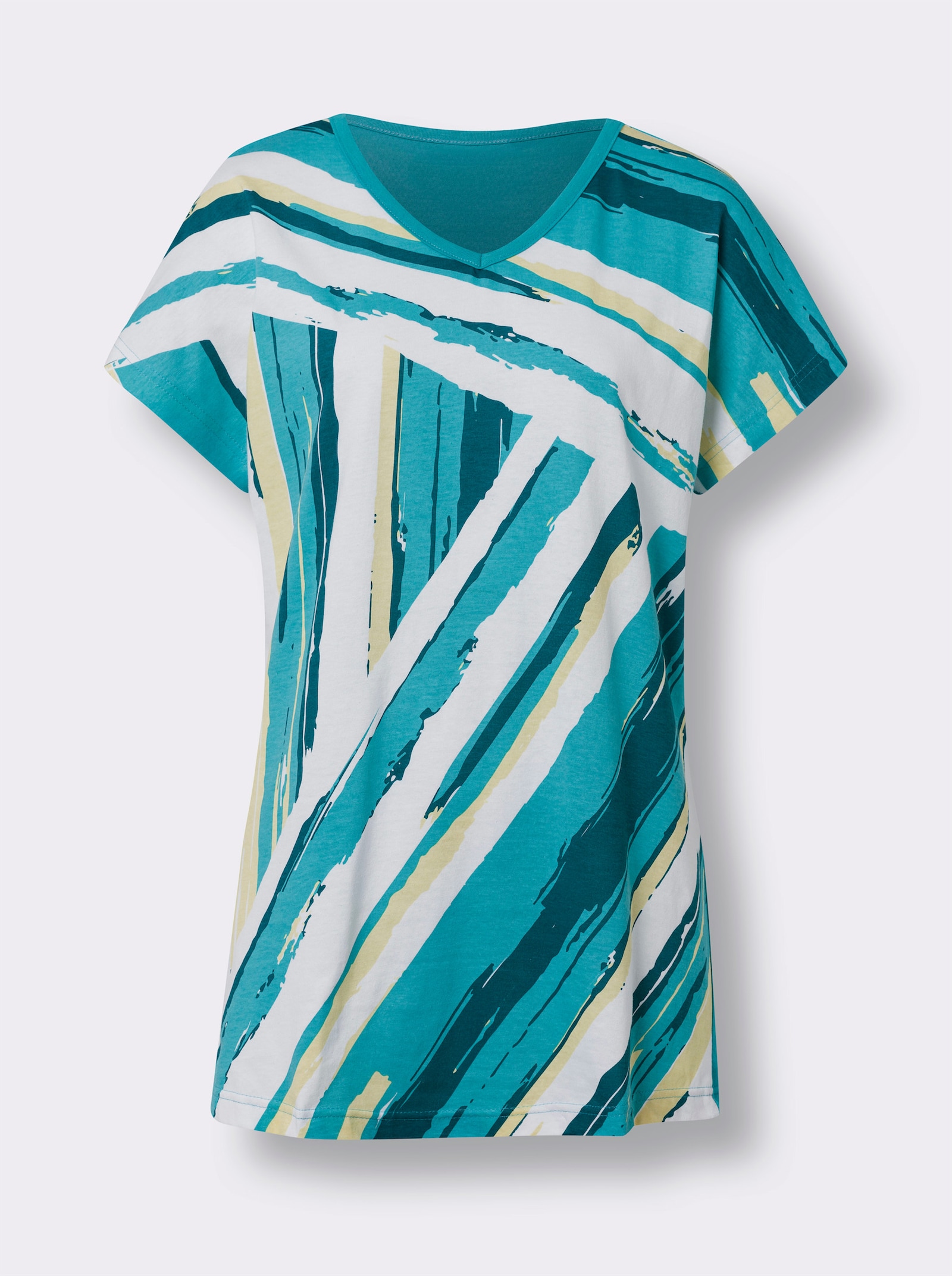 Longshirt mit Druckmuster im Vorderteil - türkis-weiß