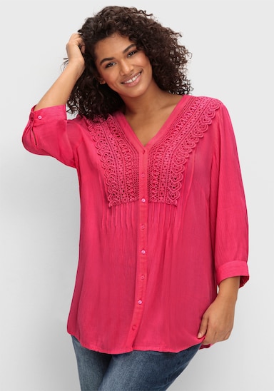 sheego by Joe Browns Crêpebluse mit Biesen und Häkelspitze - pink
