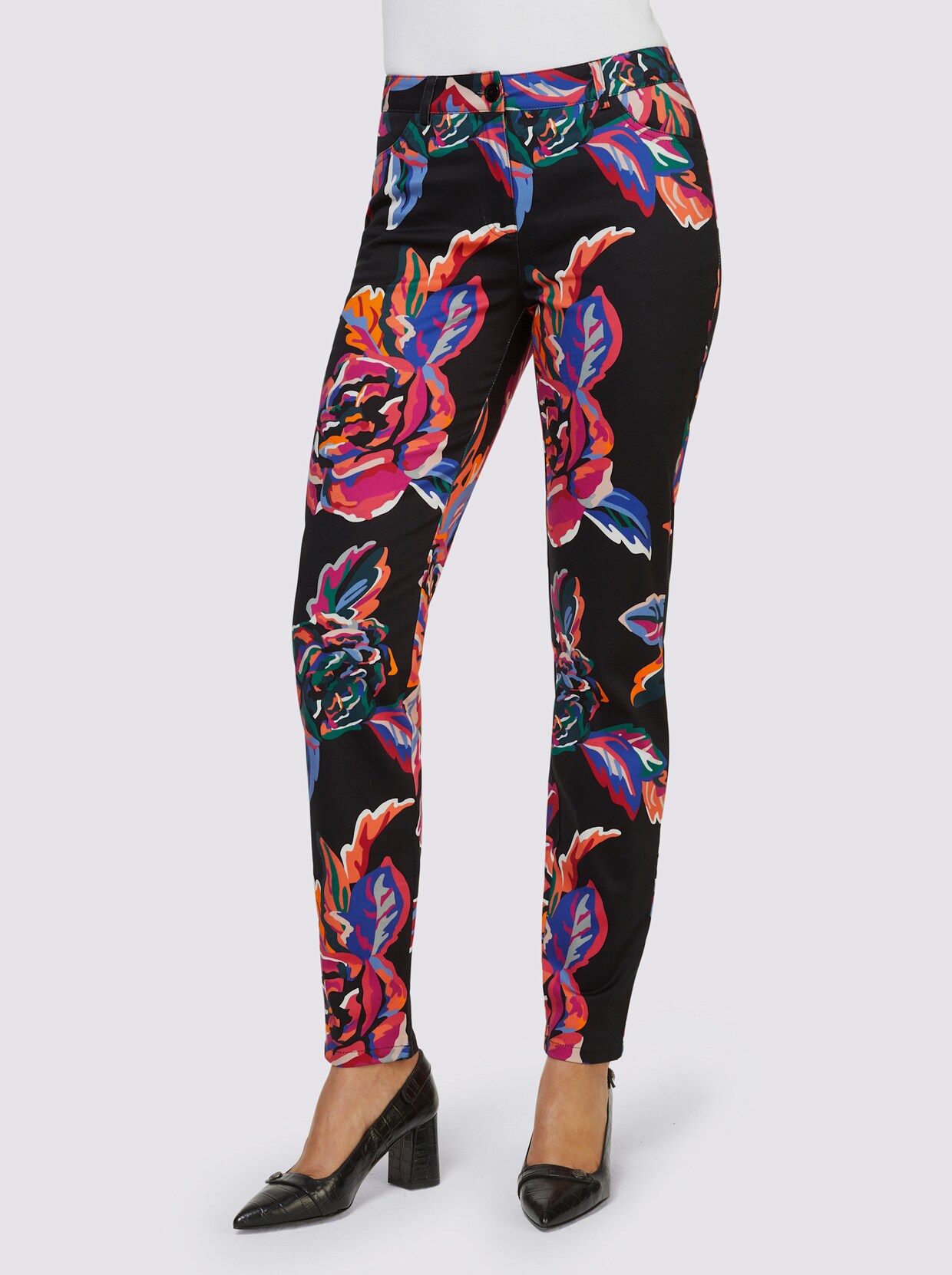 heine Druck-Hose - schwarz-magenta-bedruckt