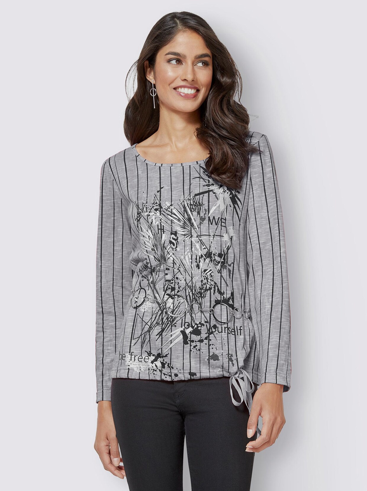 Shirt met ronde hals - wit/grijs bedrukt