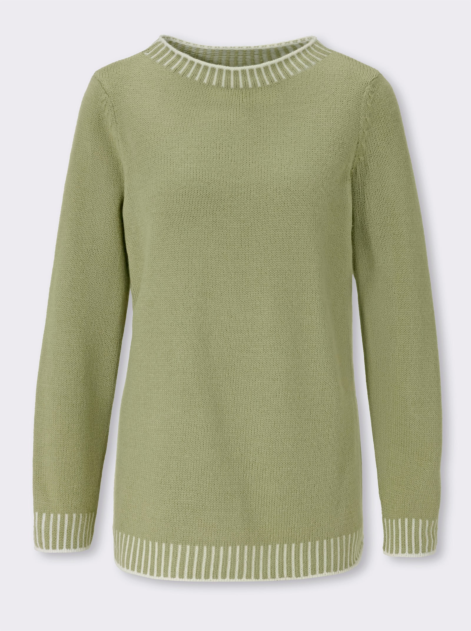 Rundhalspullover mit Kontrast-Akzenten - schilf