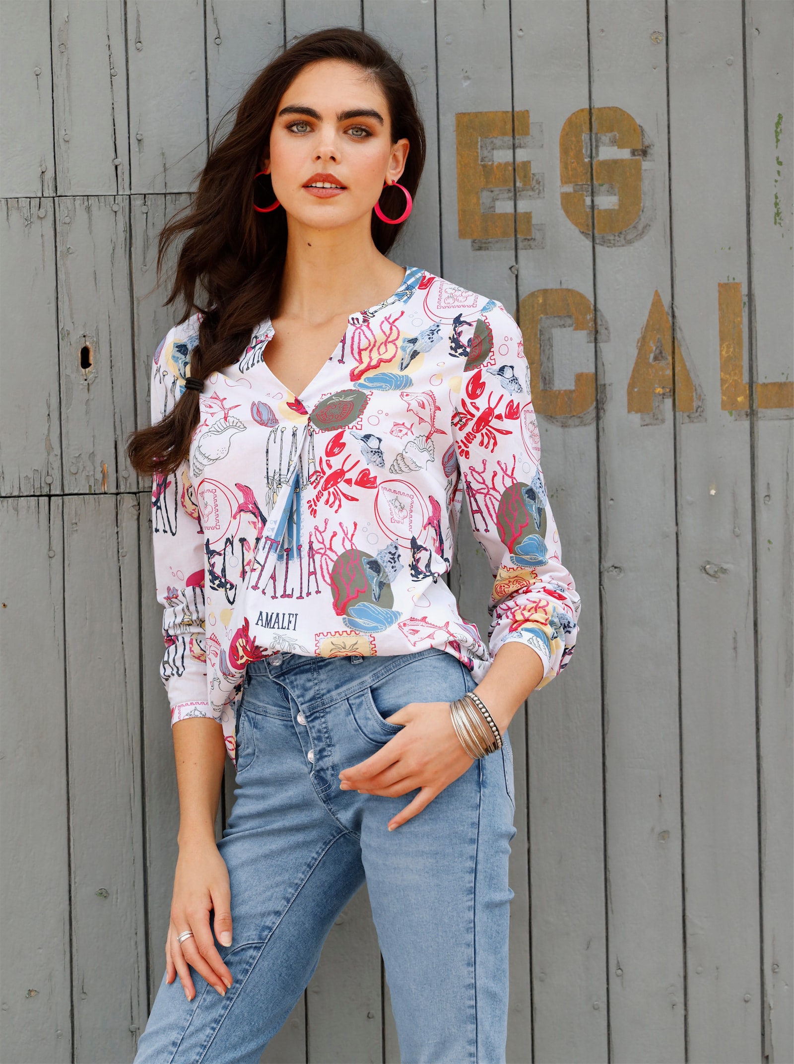heine Druckbluse mit extravagantem Print - ecru-erdbeere-bedruckt