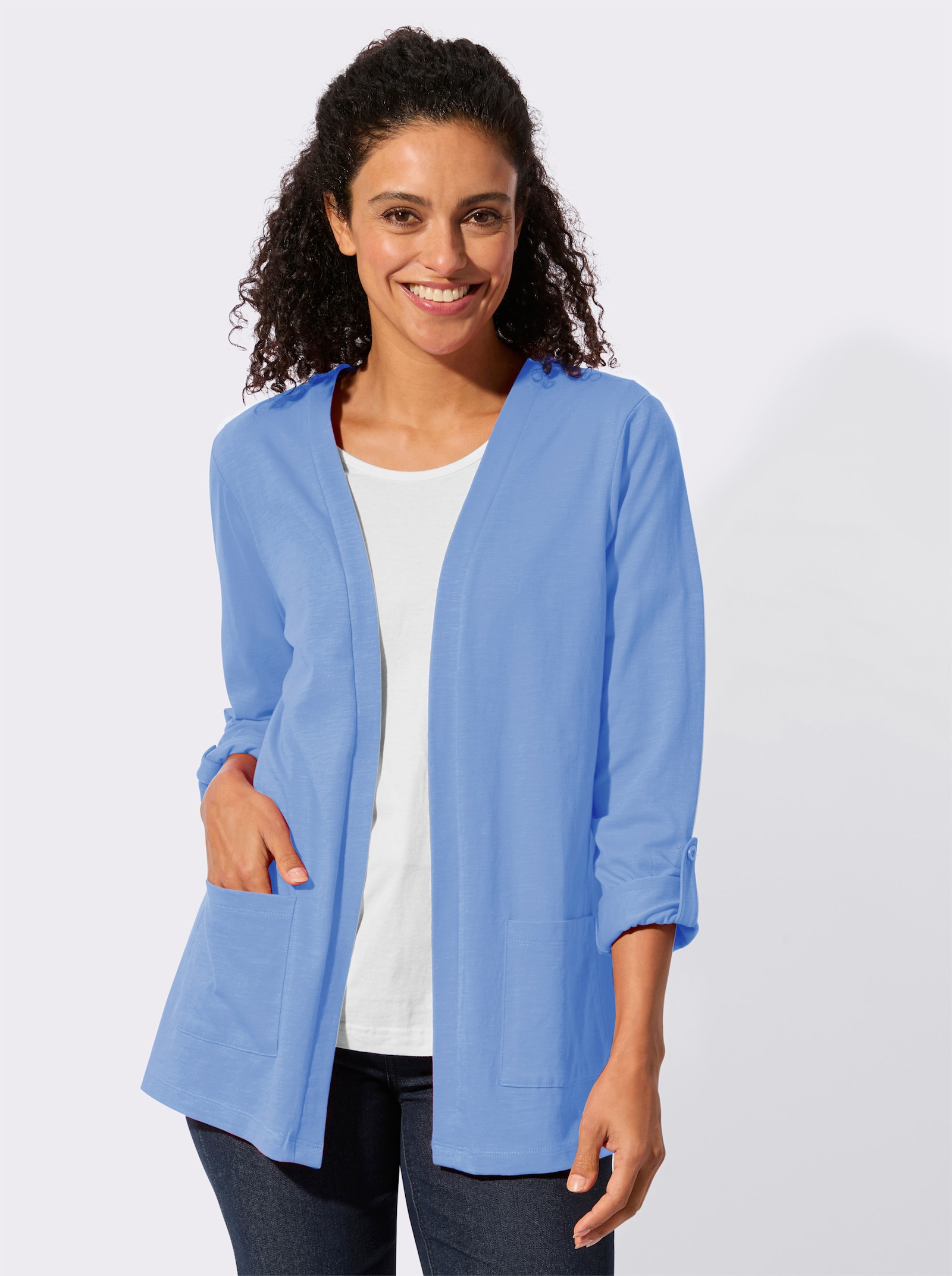 Shirtjacke mit Flammgarn-Struktur - himmelblau