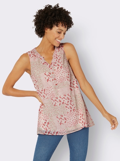 Blusentop in Patch-Dessin - champagner-erdbeere-bedruckt