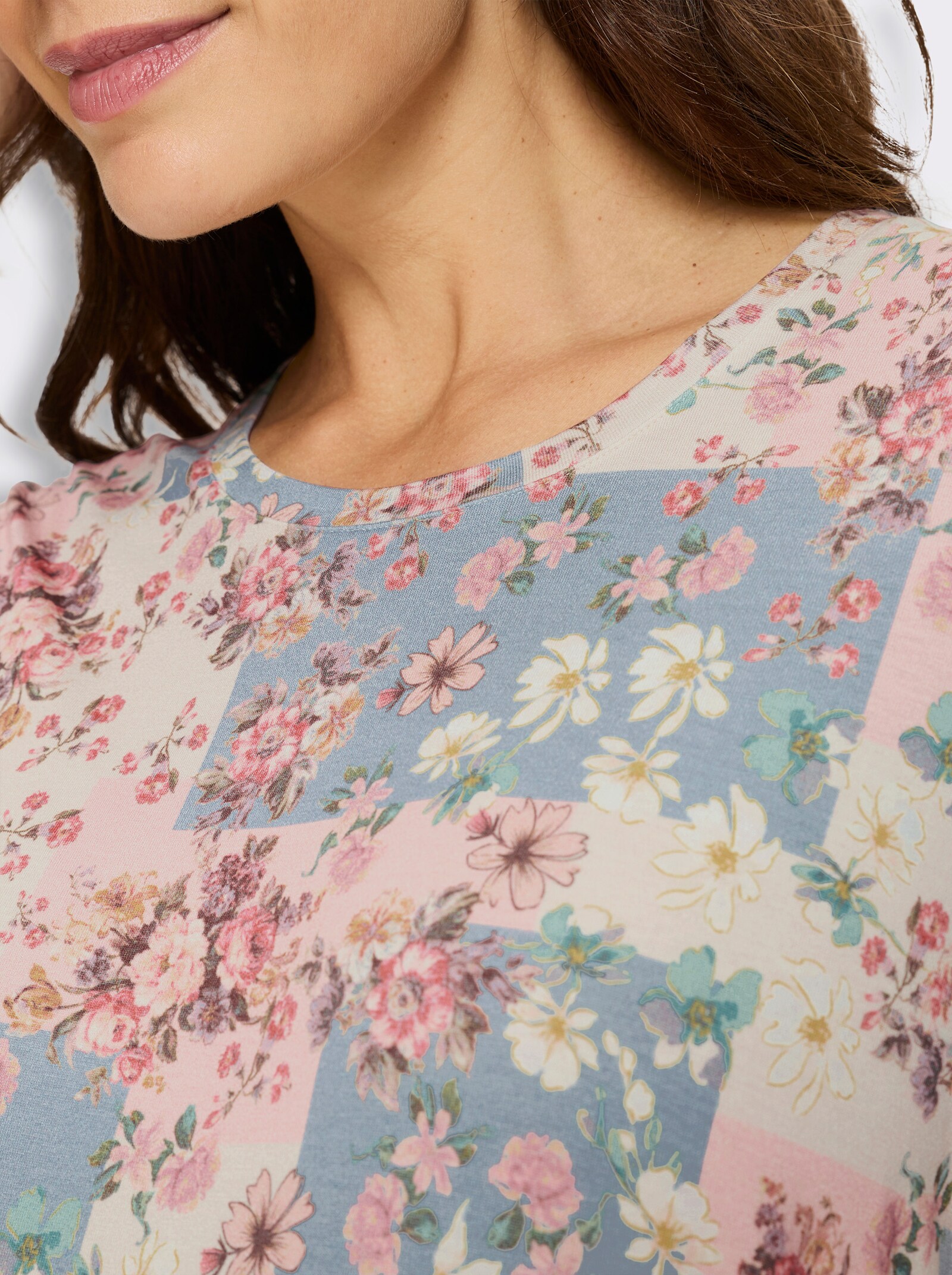 3/4-Arm-Shirt mit Blütendruck in Patch-Optik - champagner-bedruckt