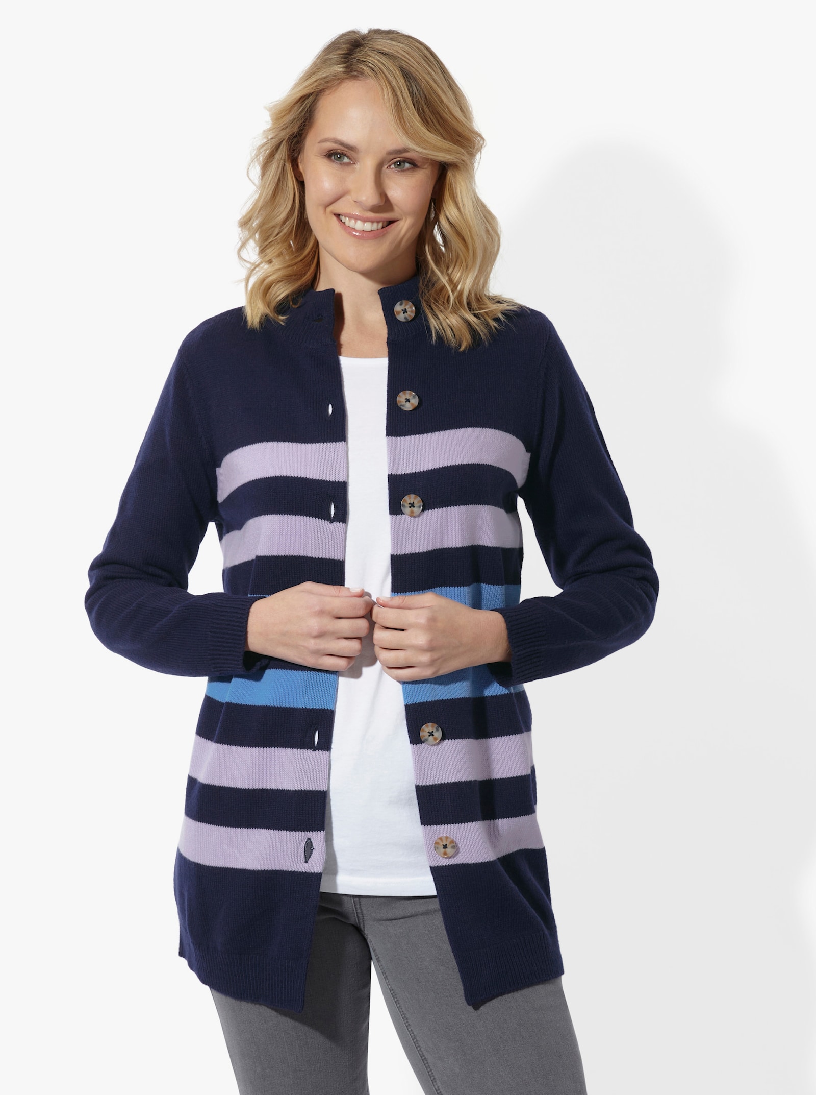 Longstrickjacke - marine-lavendel