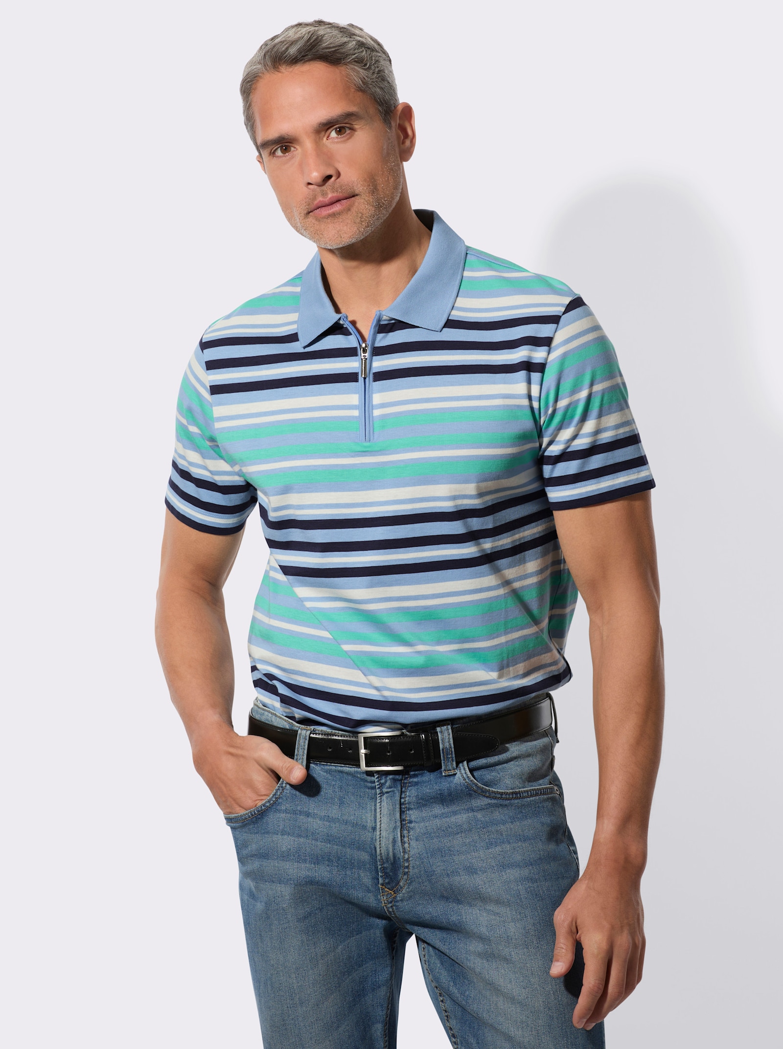 Poloshirt in streepjesdessin - marine/blauwgroen gestreept