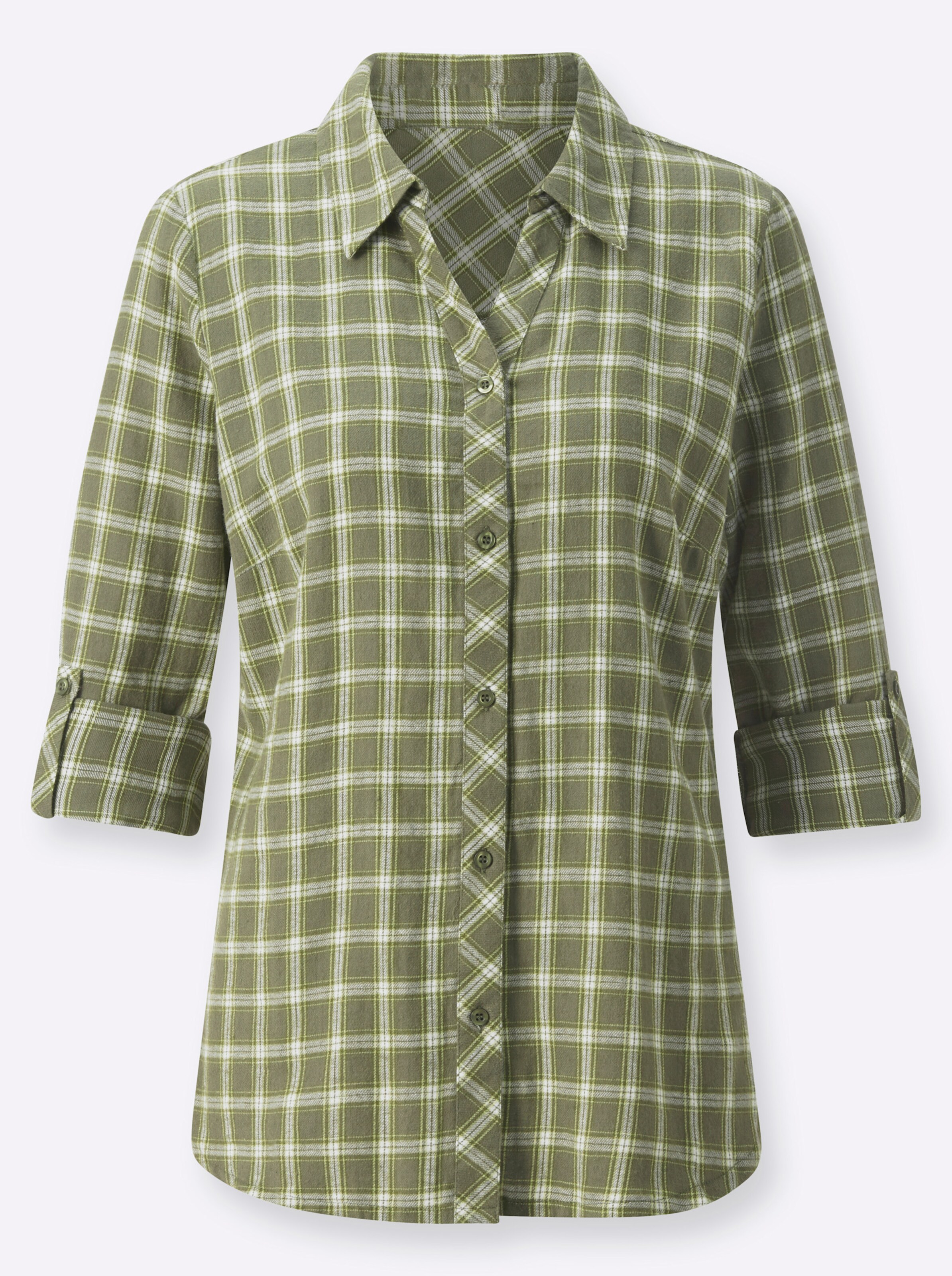 Witt Weiden Damen Flanell Bluse khaki lindgrün kariert  - Onlineshop Witt Weiden
