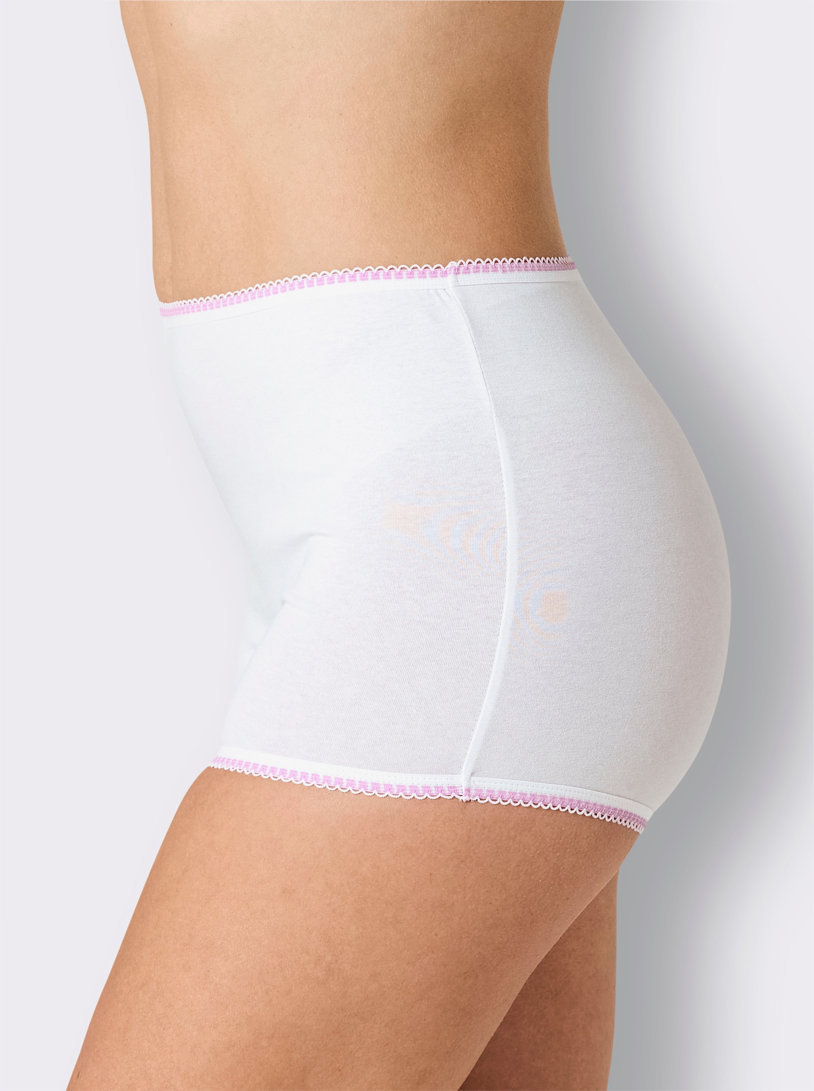 wäschepur Panty mit Mäusezähnchen-Borte - 2x weiß-hellblau + 3x weiß-orchidee