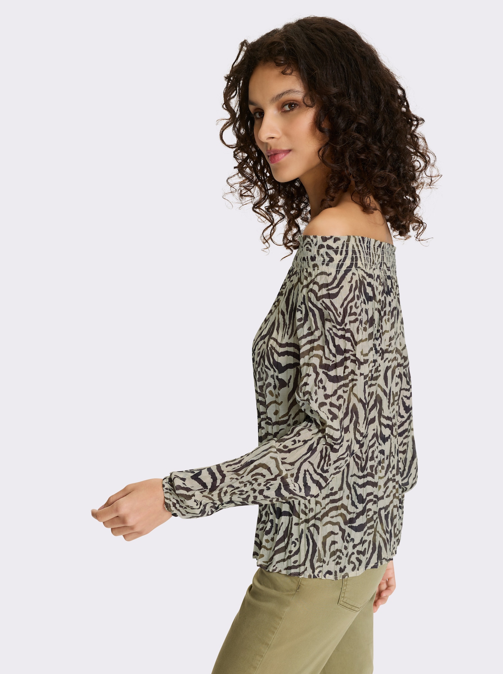 heine Blouse met print en variabele hals - zand/bruin geprint