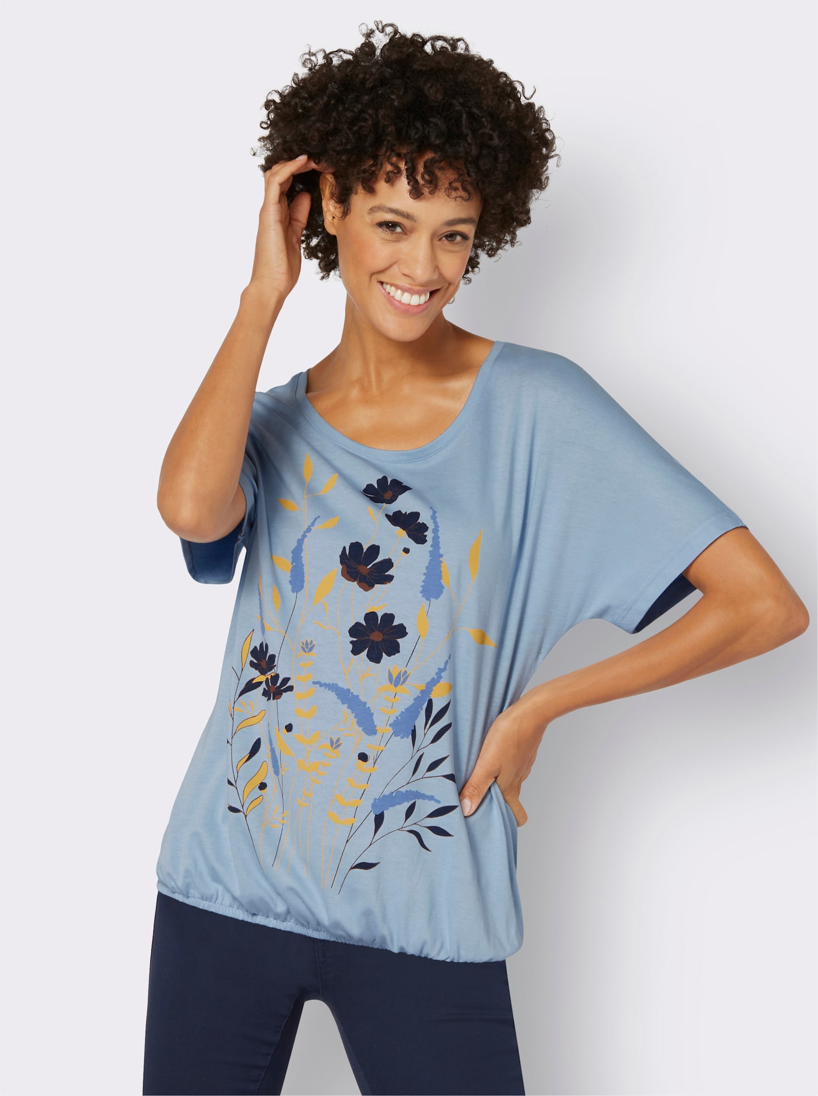 Tricko s kvetinovou potlacou na prednom diele - svetlomodrá