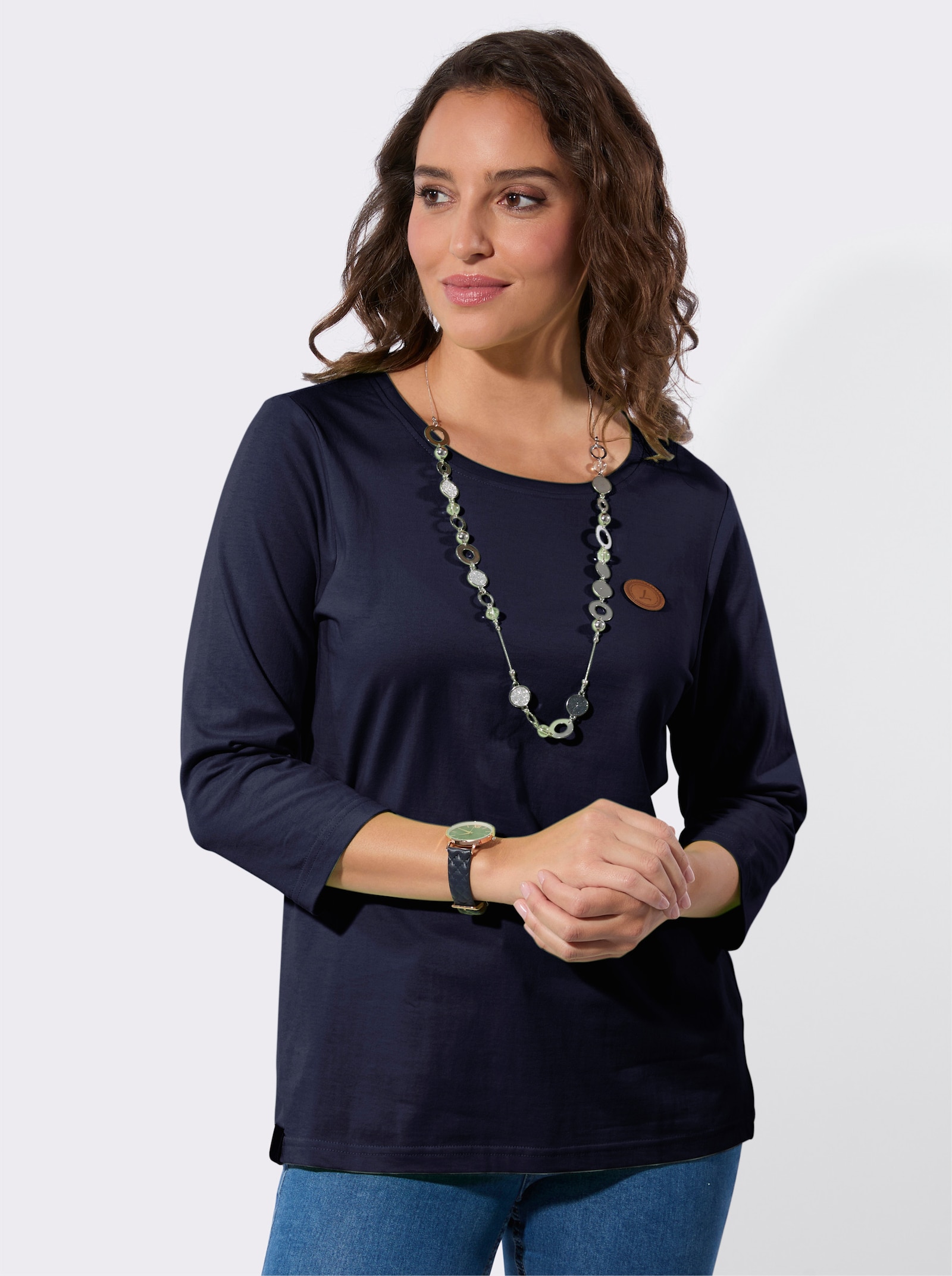 3/4-Arm-Shirt aus reiner Baumwolle - marine