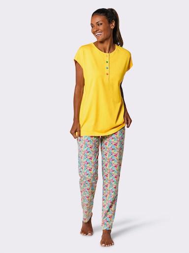 wäschepur Schlafanzug - sonnengelb-türkis-bedruckt