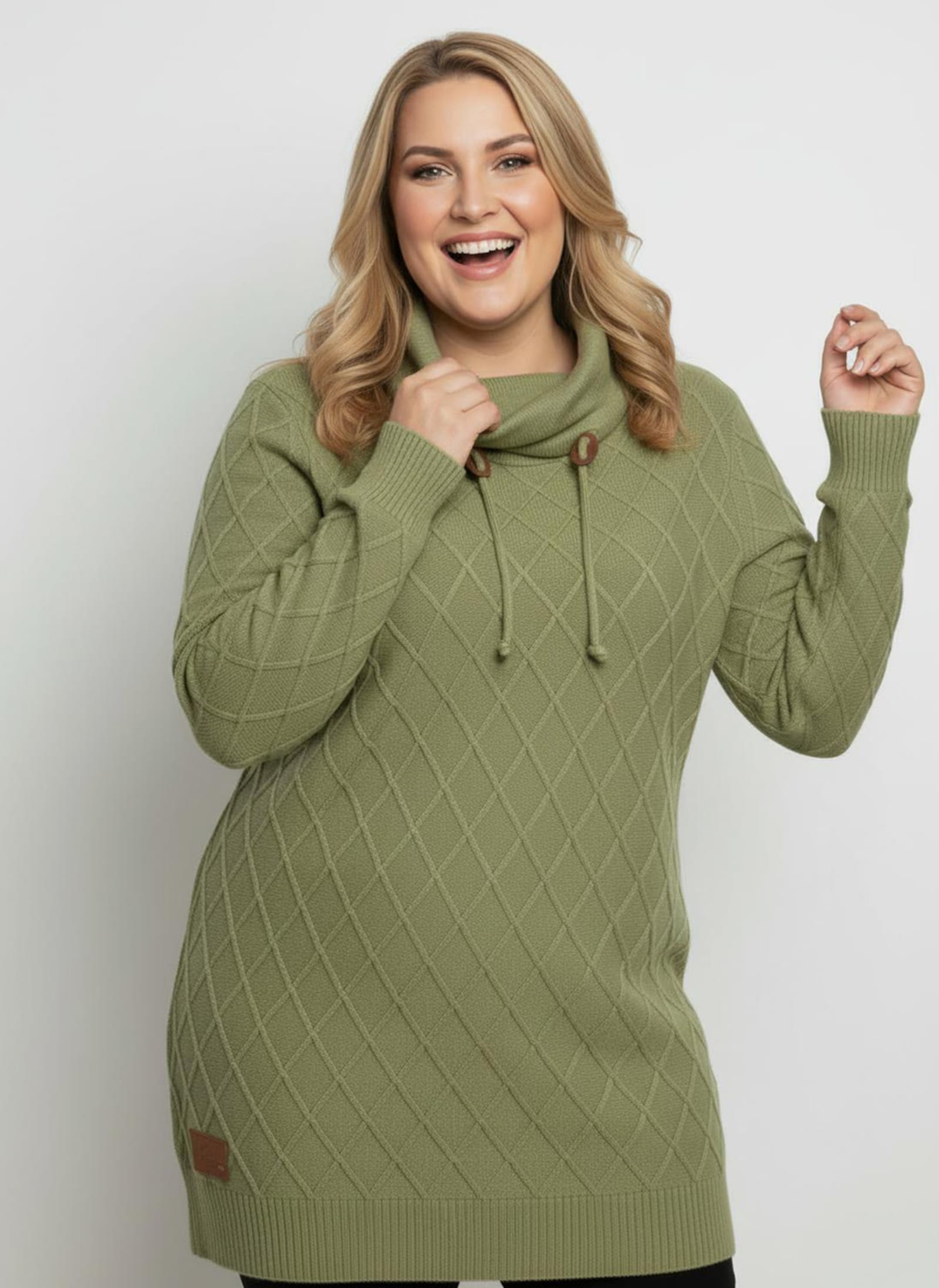 Rollkragenpullover mit Rauten-Strickmuster - schilf