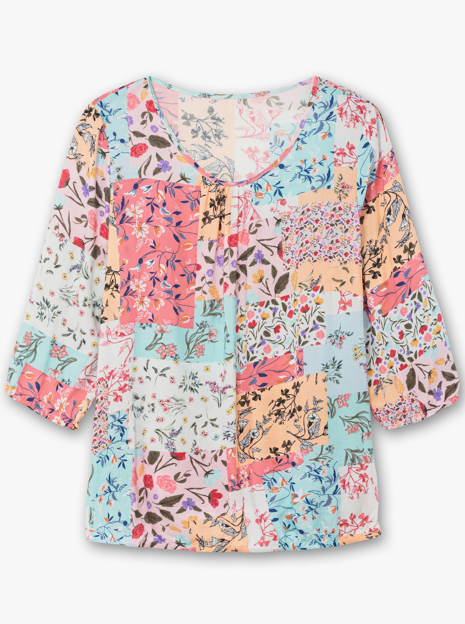 Schlupfbluse im floralen Muster - mint-rosé-bedruckt