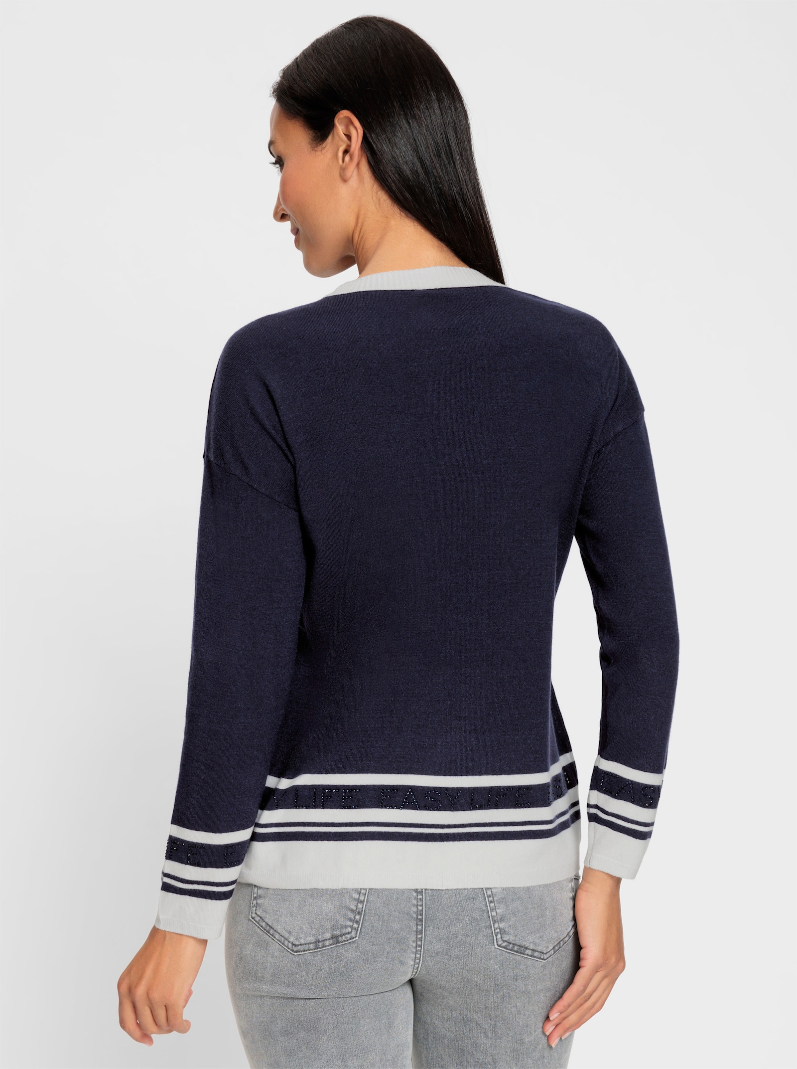 heine Langarm-Pullover mit Glitzer-Effekten - marine-ecru-gemustert