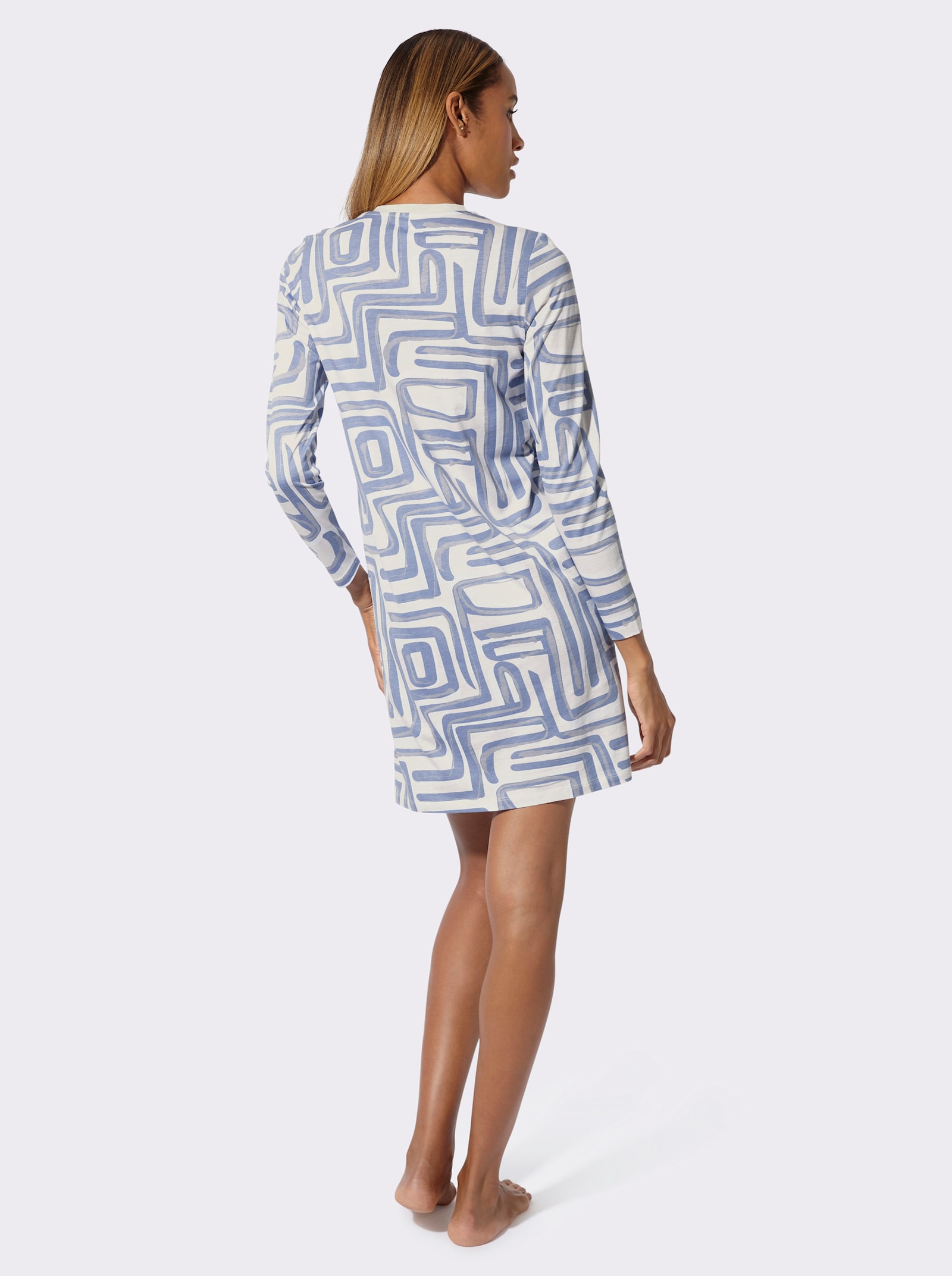 wäschepur Nachthemd mit Mesh-Detail - champagner-rauchblau-bedruckt